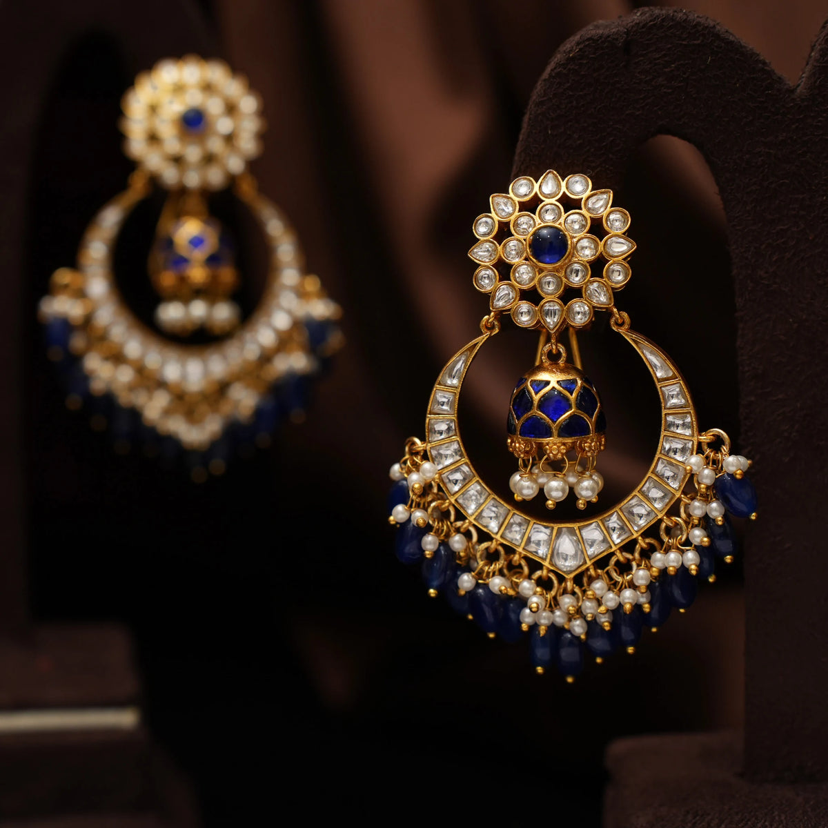 Tara Polki Chandbali Earrings - Blue