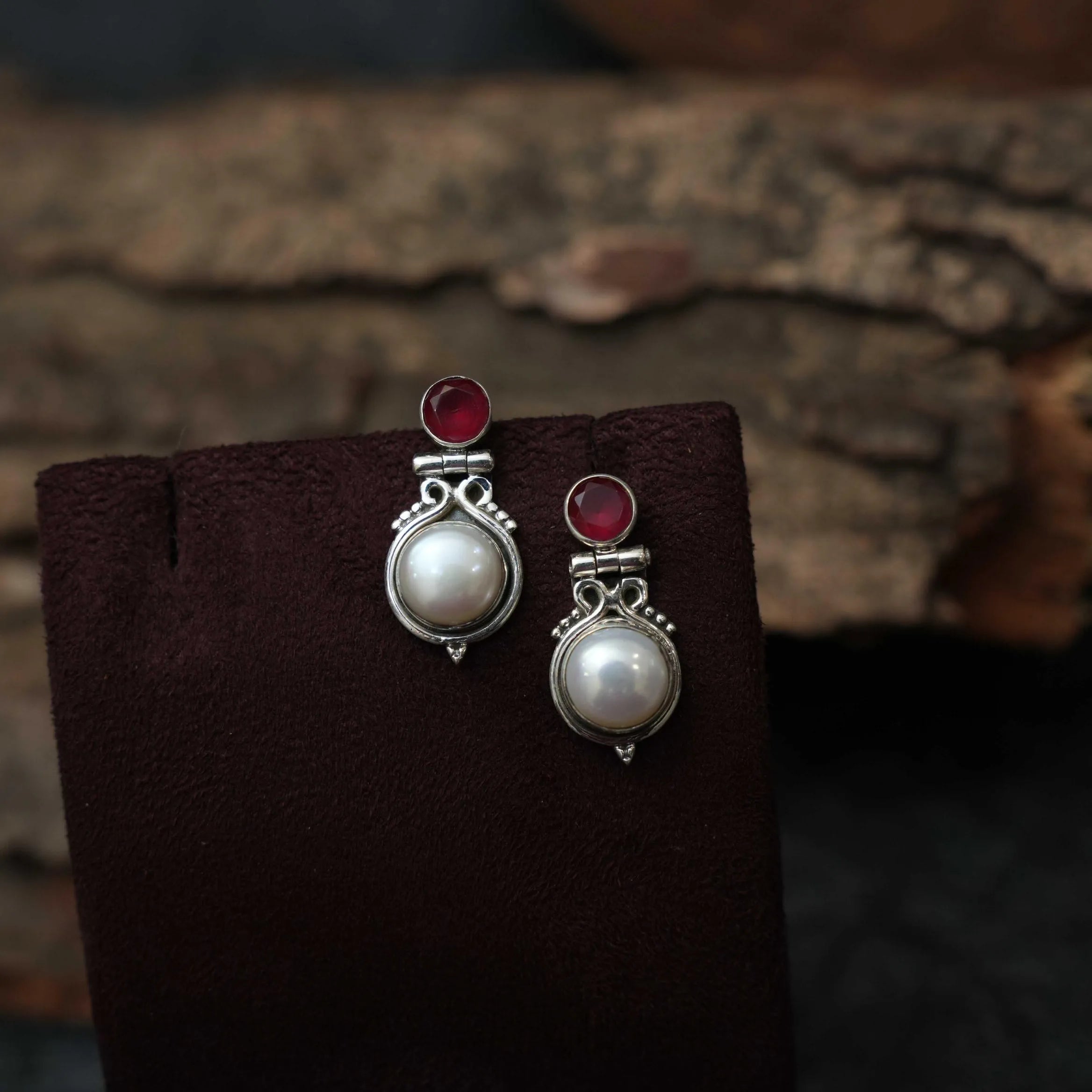 Tavisha Silver Oxidised Earring - Red