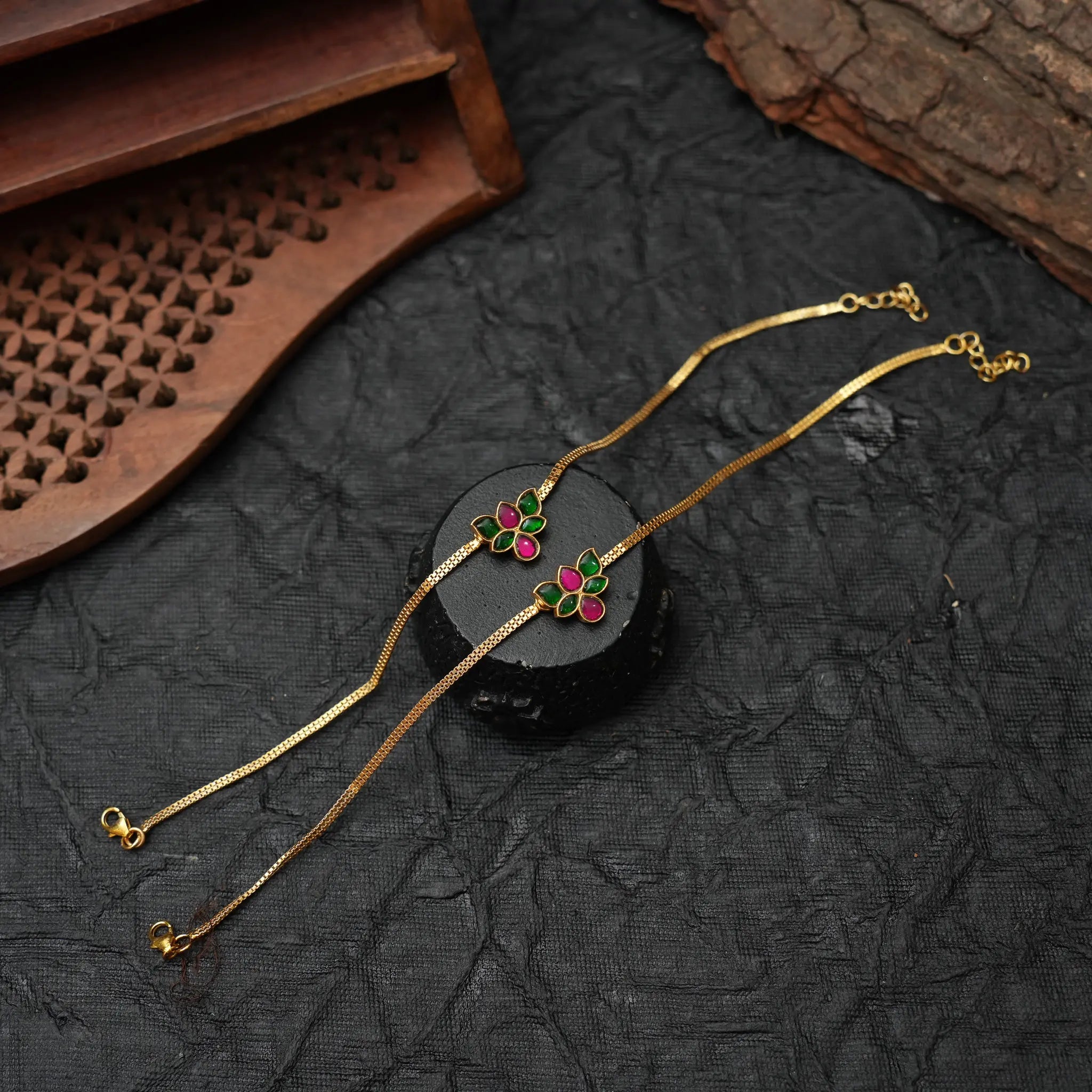 Tessa Silver Anklets - Green