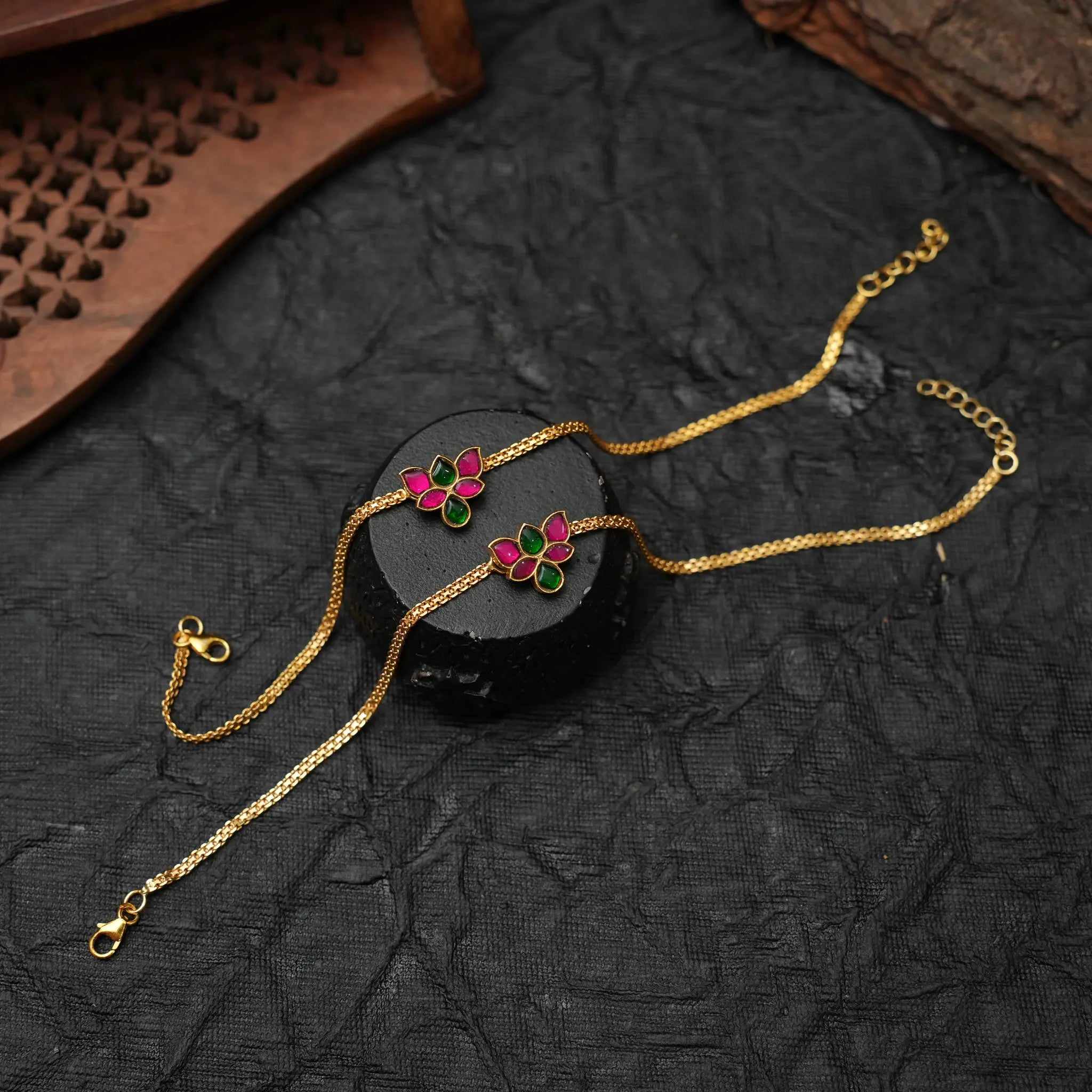 Tessa Silver Anklets - Red