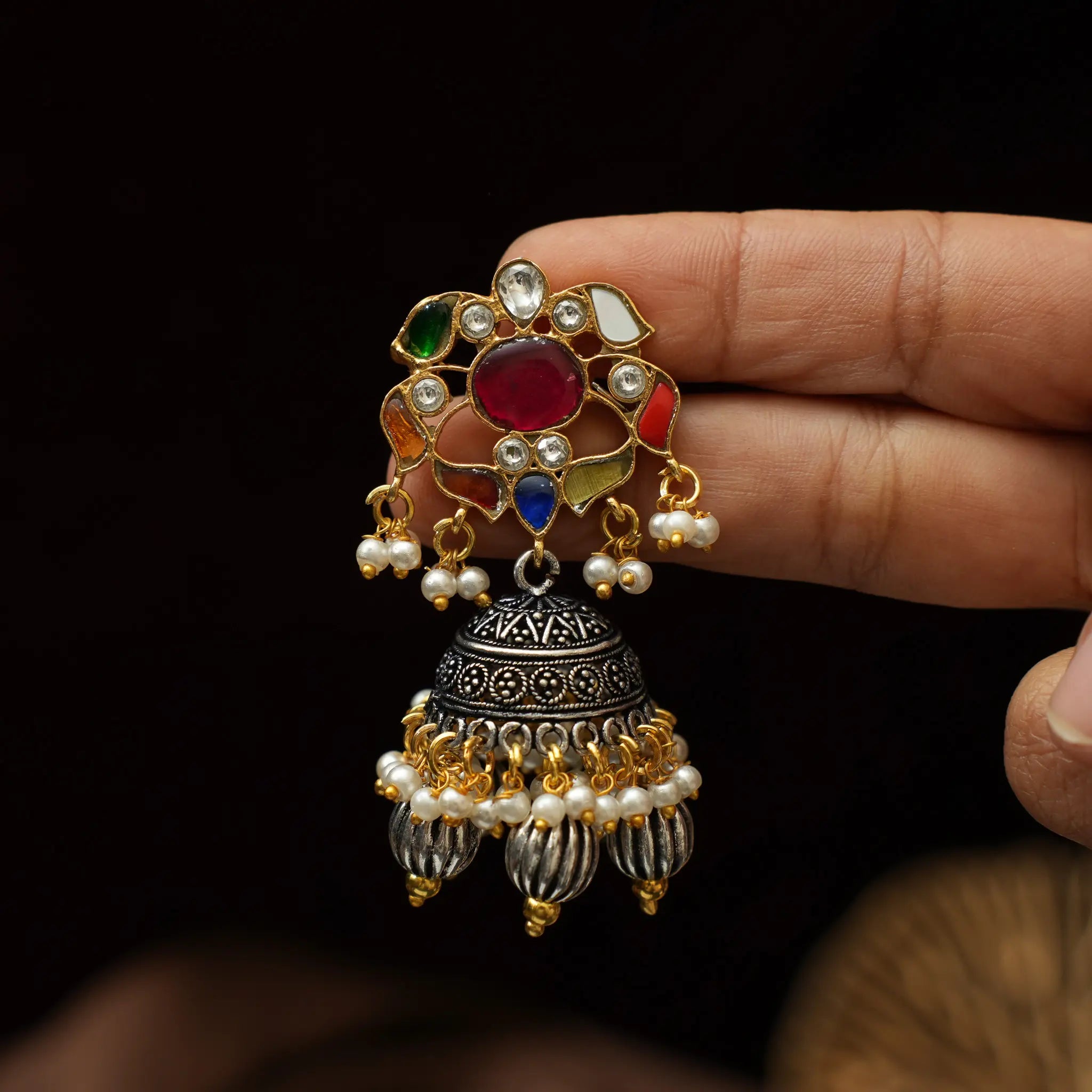 Thanika Antique Dual Tone Jhumka Earrings