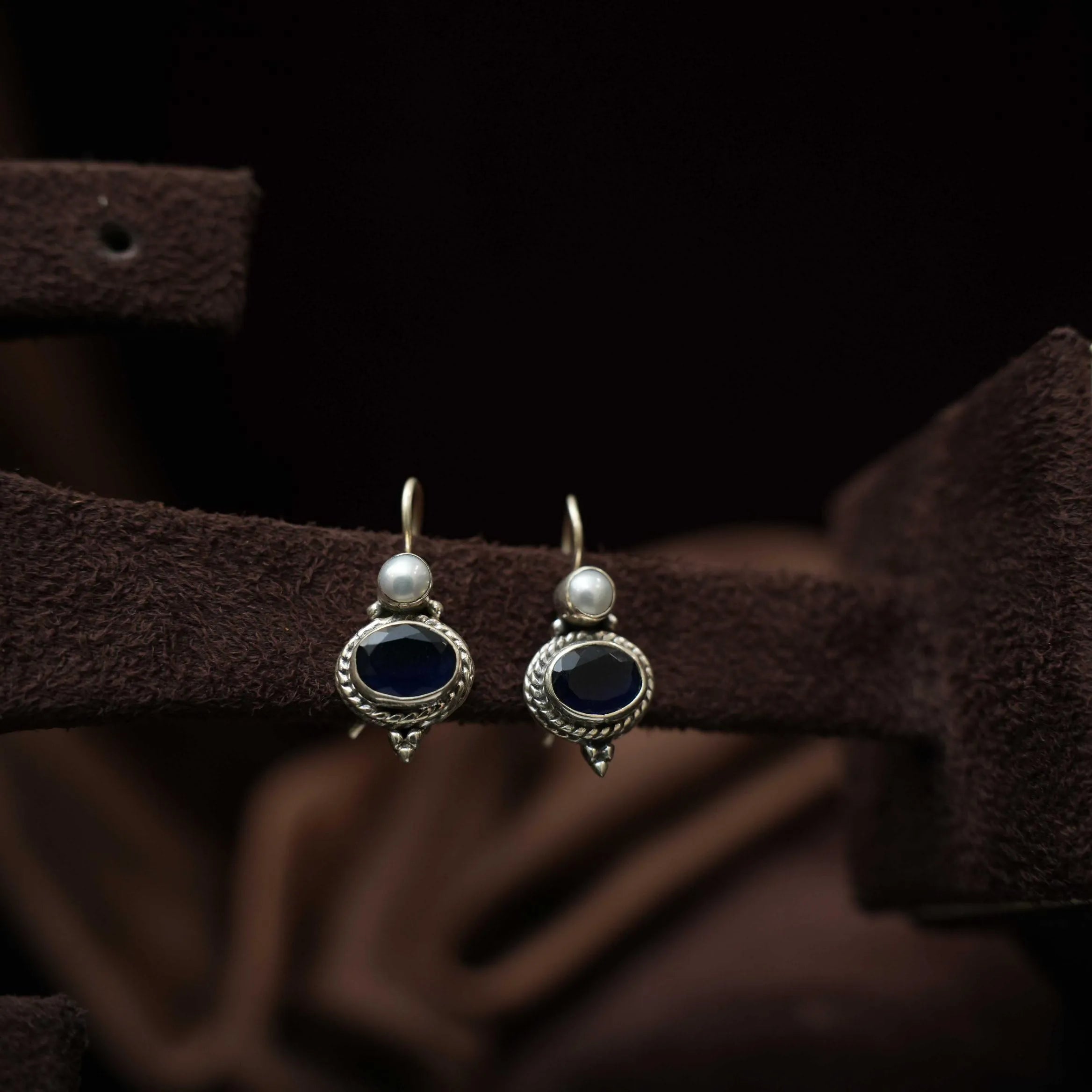 Tishya Silver Oxidised Earring - Blue