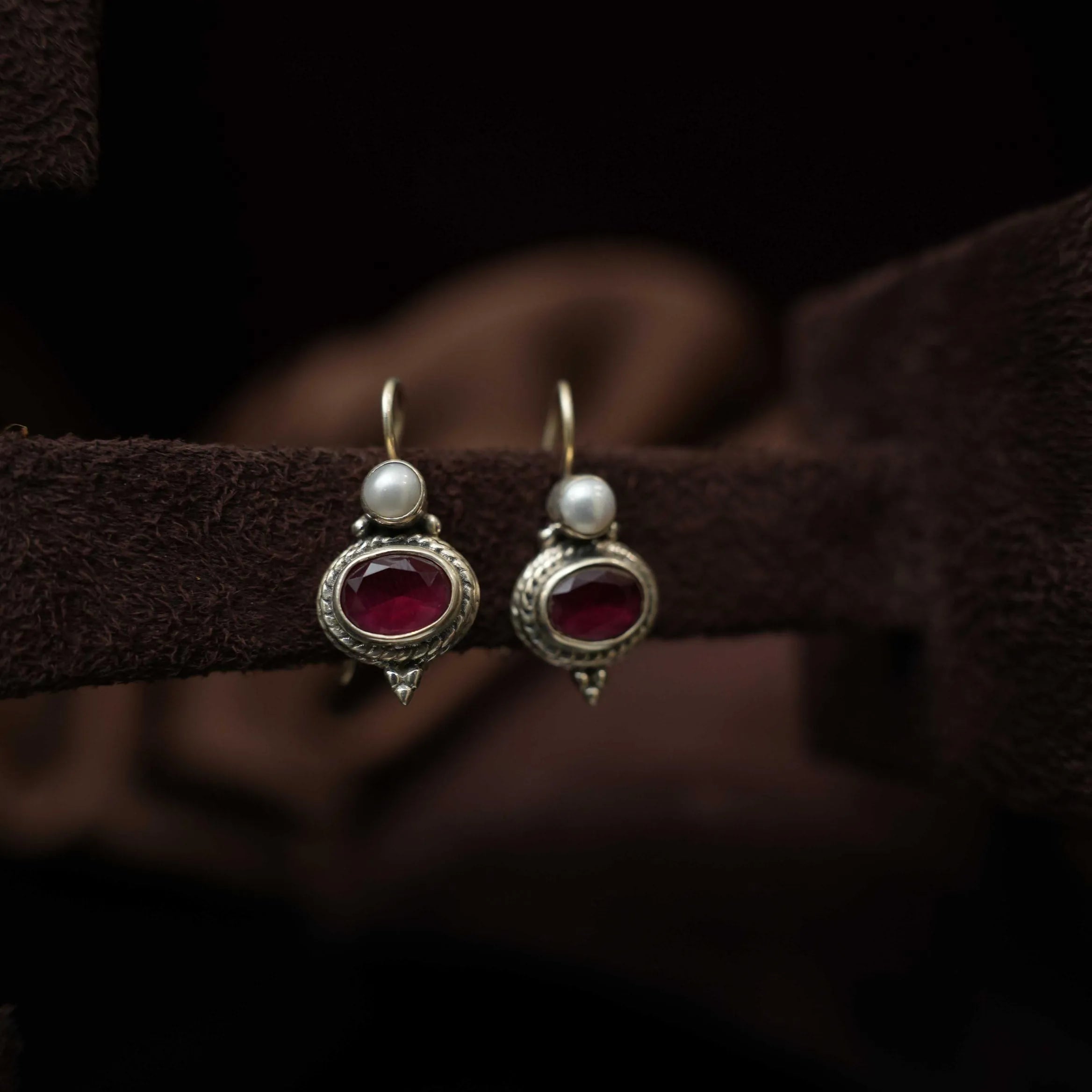 Tishya Silver Oxidised Earring - Red