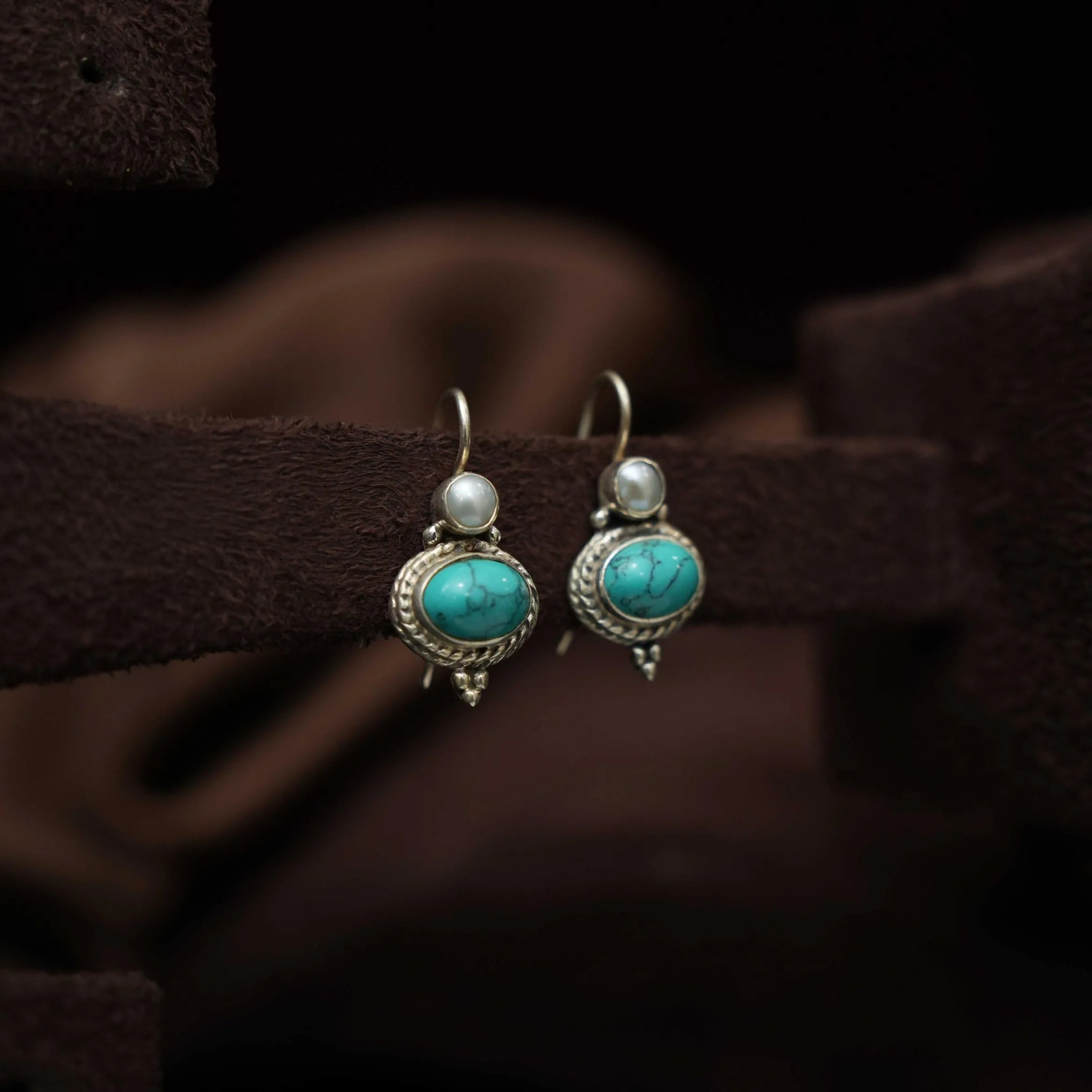 Tishya Silver Oxidised Earring - Turquoise