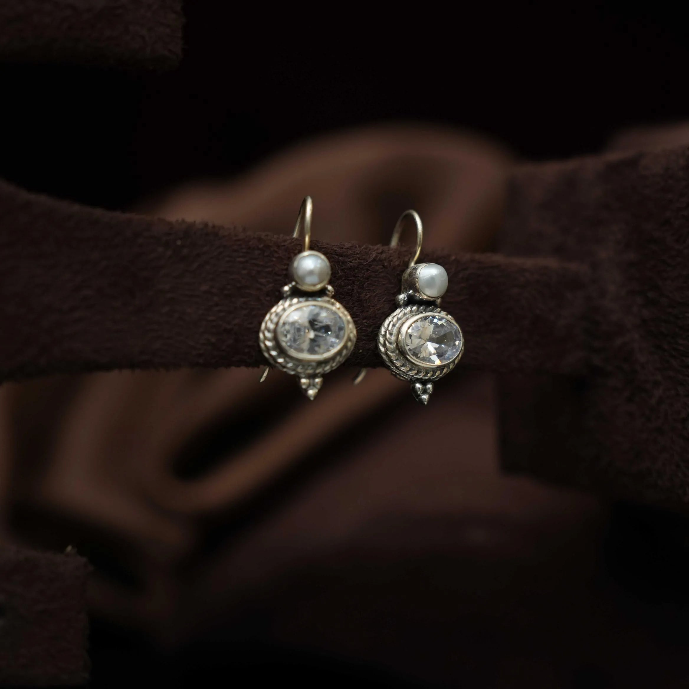 Tishya Silver Oxidised Earring - White