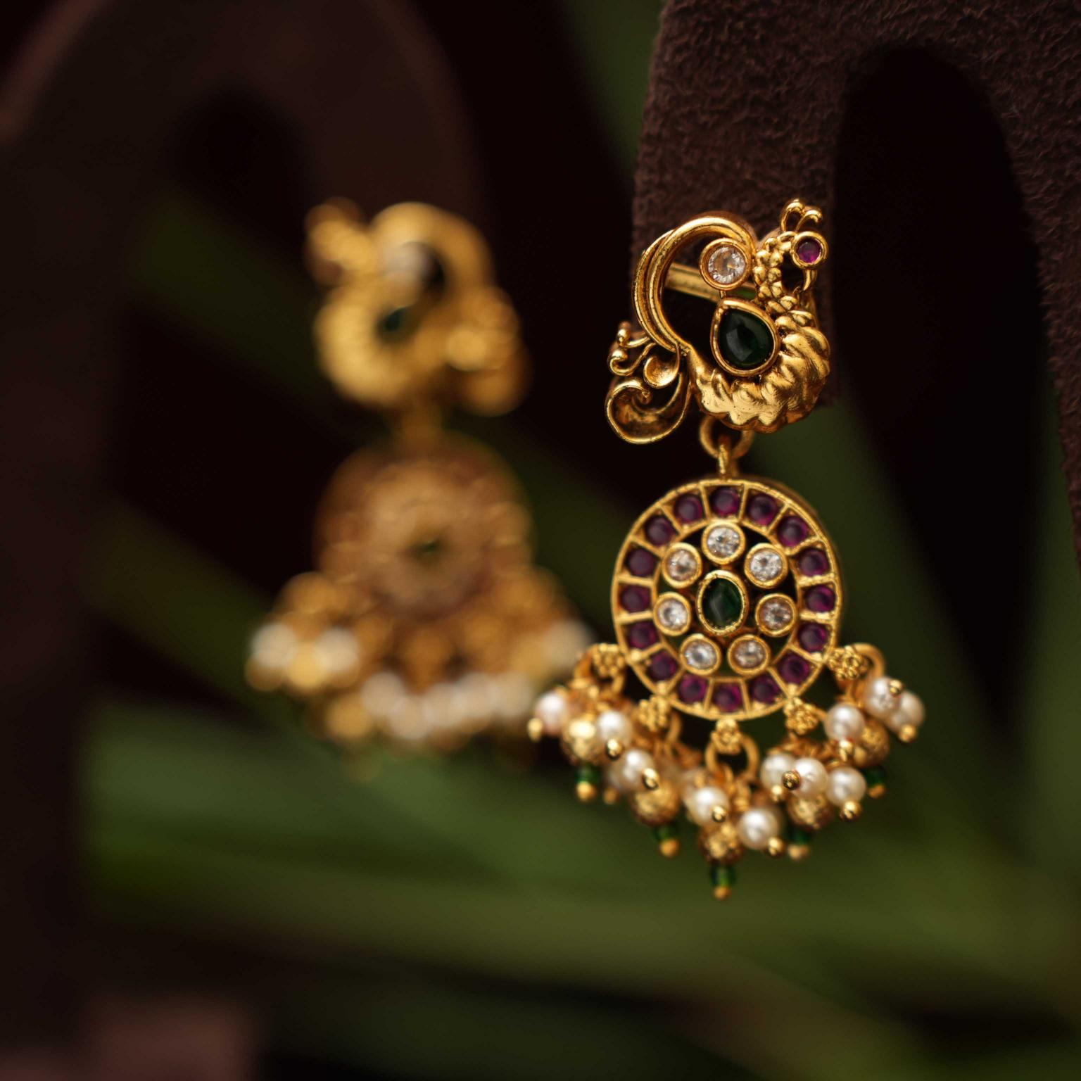 Traditional Long Necklace Set Made with Green and White stone - Rimli Boutique