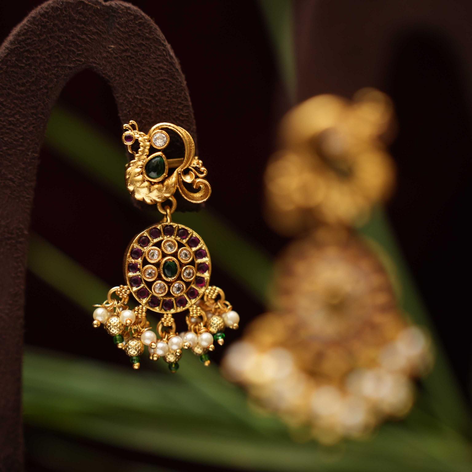 Traditional Long Necklace Set Made with Green and White stone - Rimli Boutique