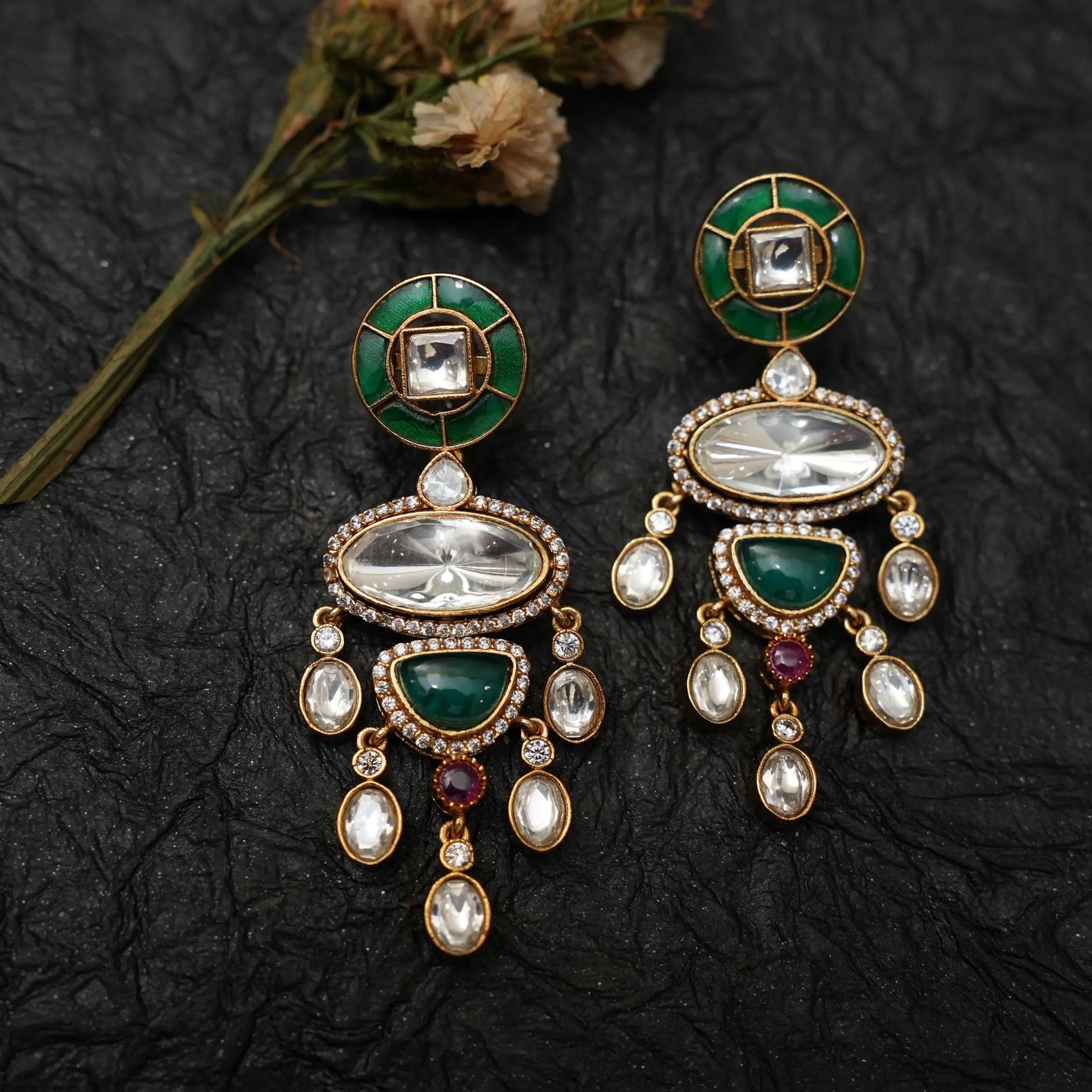 Tripti Polki Designer Earrings - Green