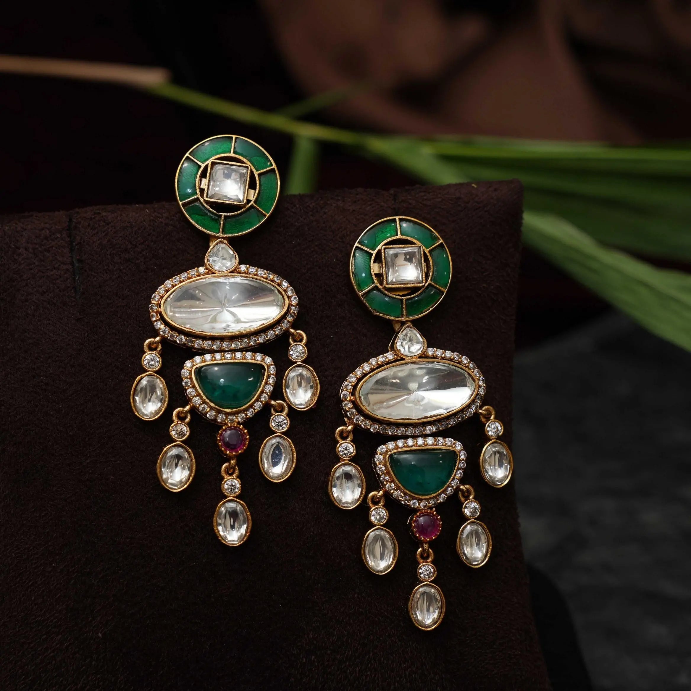 Tripti Polki Designer Earrings - Green