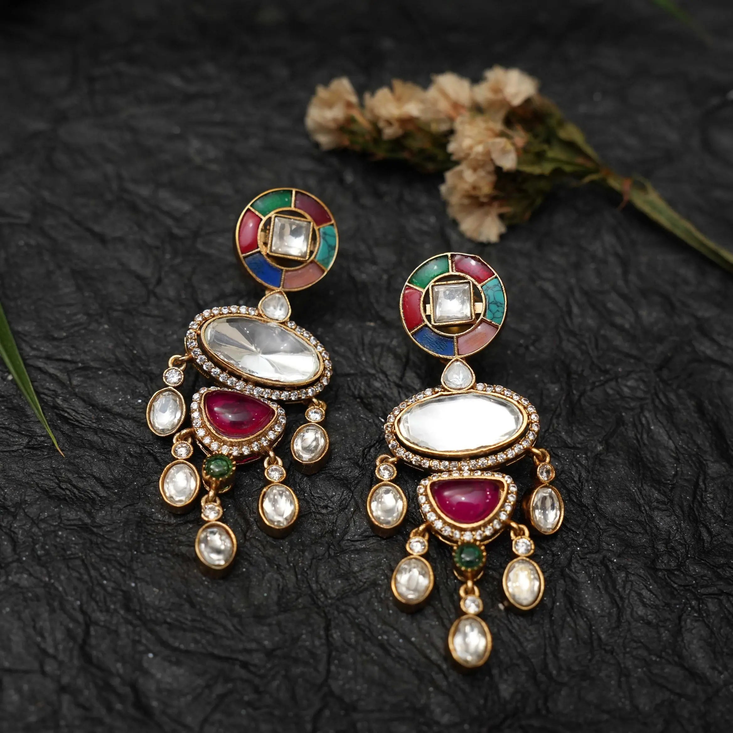 Tripti Polki Designer Earrings - Multicolor