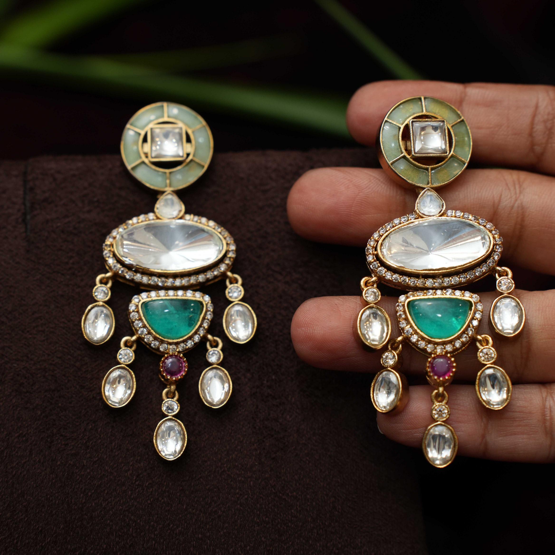 Tripti Polki Designer Earrings - Pastel Green