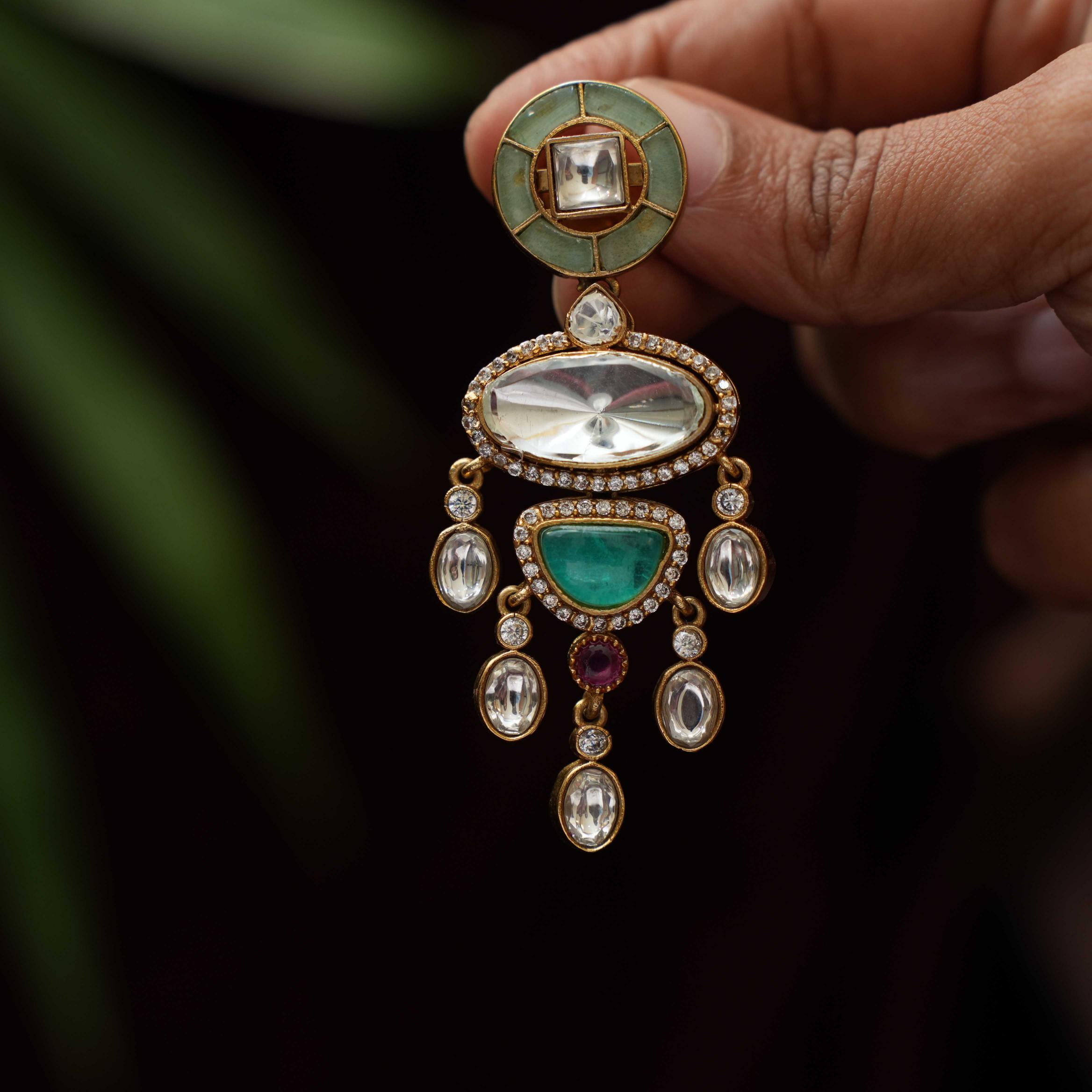 Tripti Polki Designer Earrings - Pastel Green