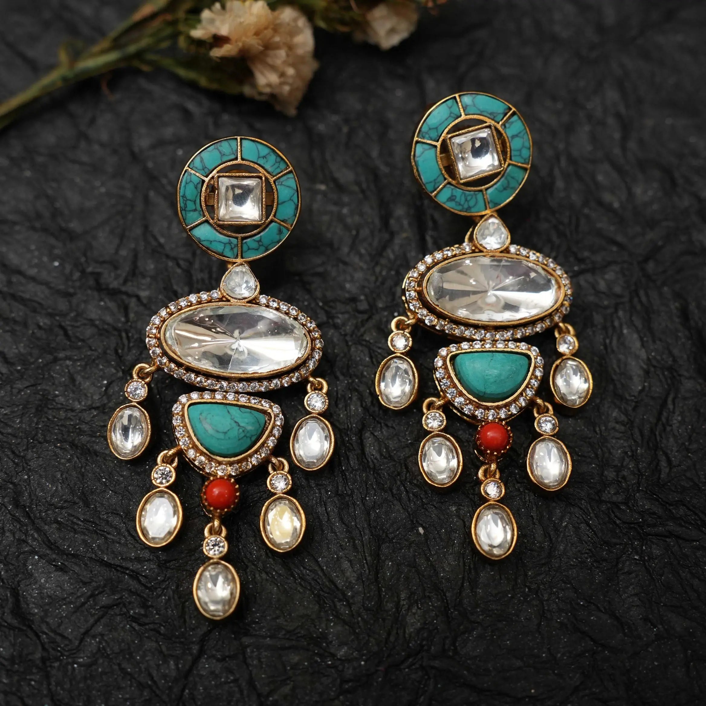 Tripti Polki Designer Earrings - Turquoise