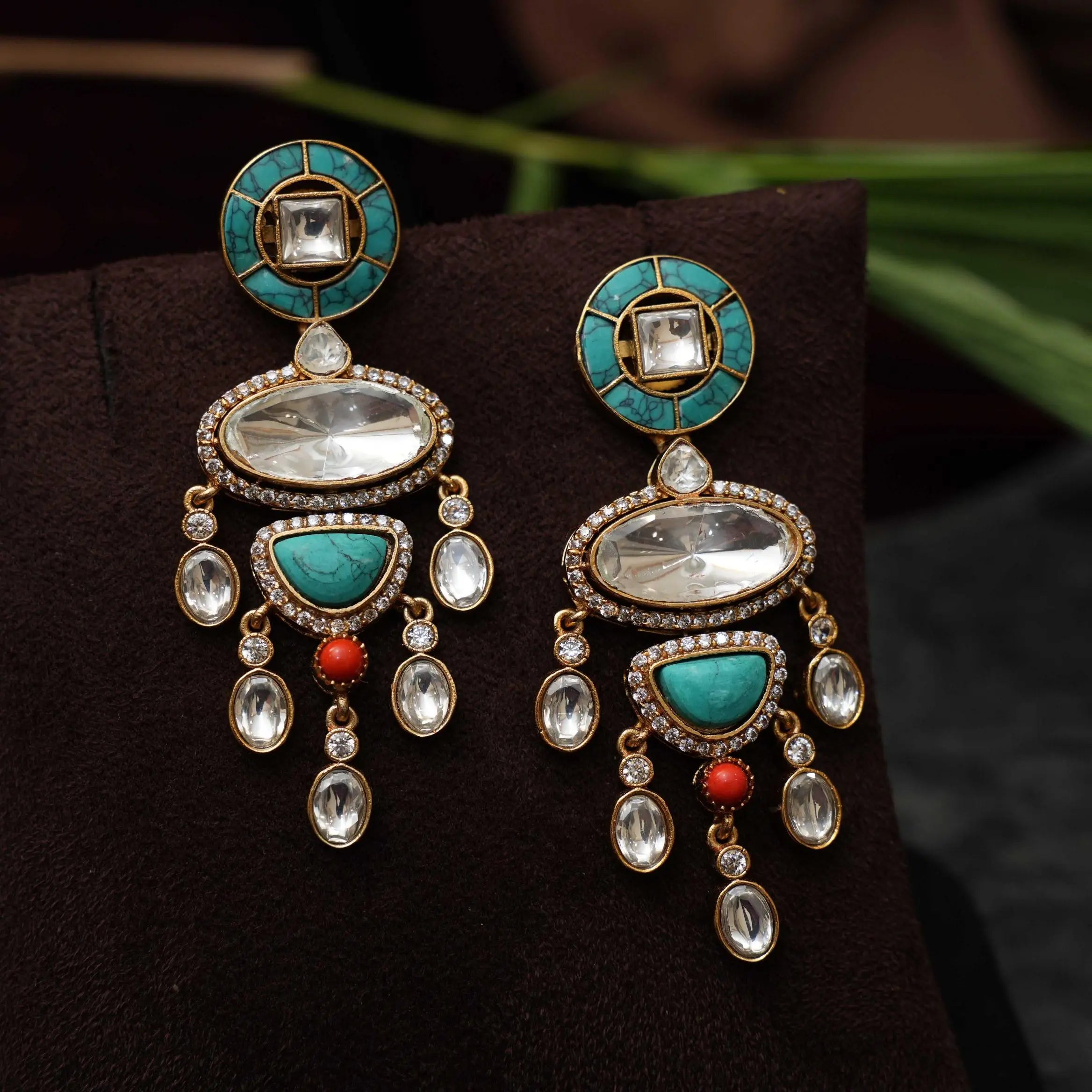 Tripti Polki Designer Earrings - Turquoise