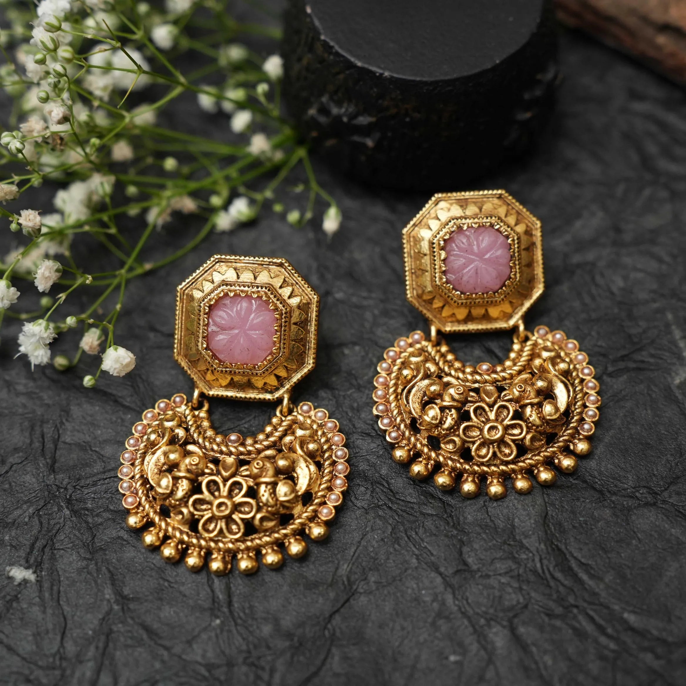 Trishika Antique Designer Earrings - Pink