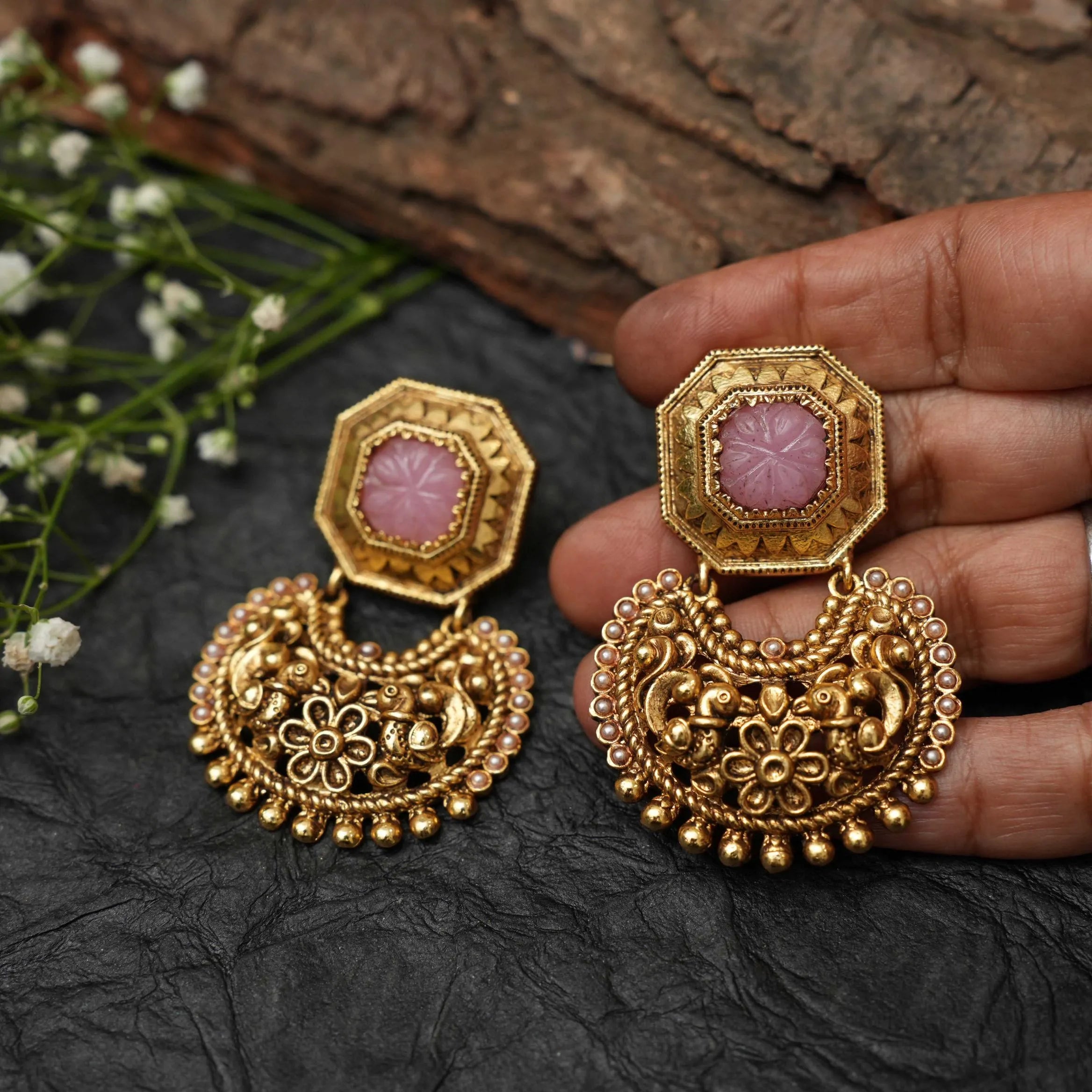 Trishika Antique Designer Earrings - Pink