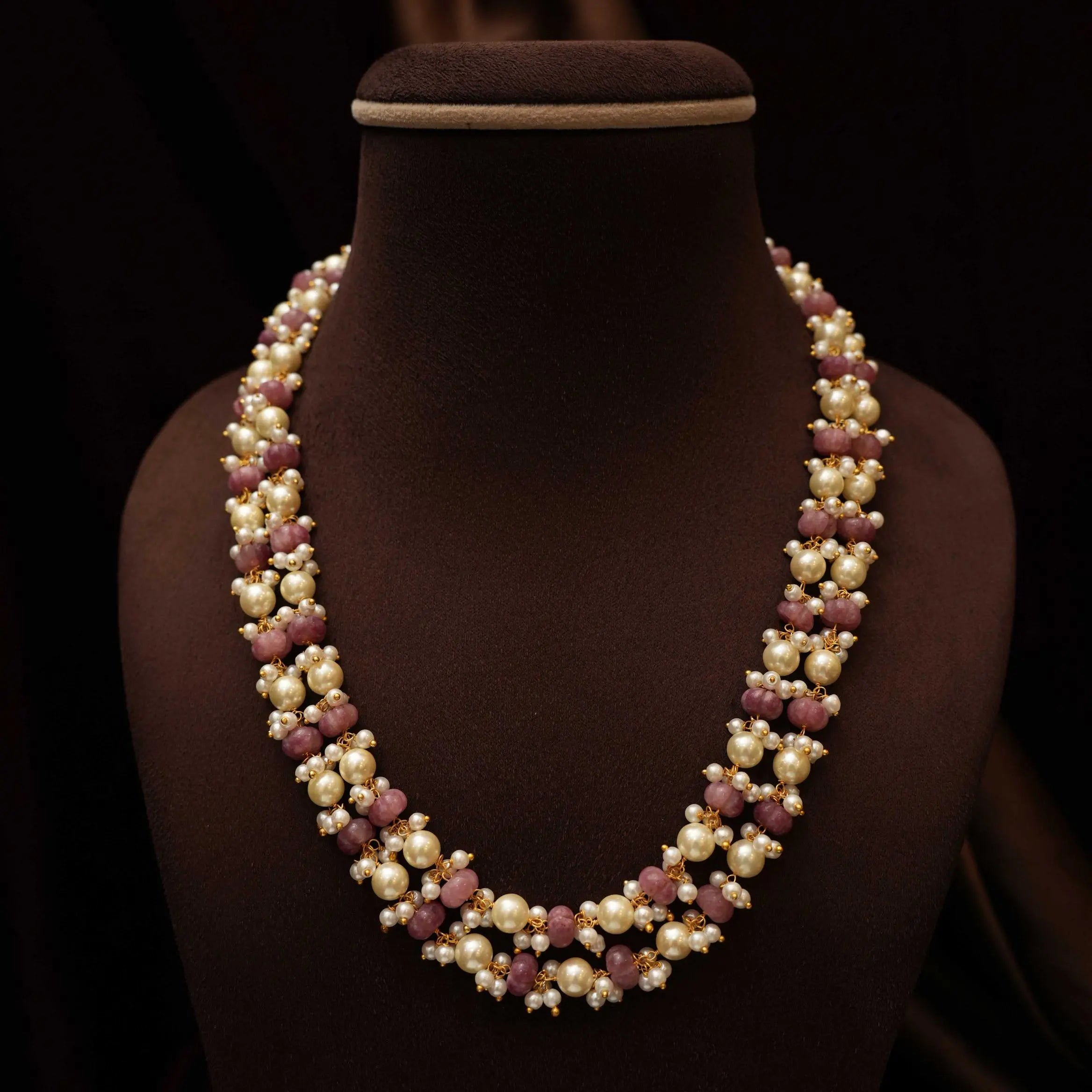 Ukti Beaded Necklace - Ruby Pink