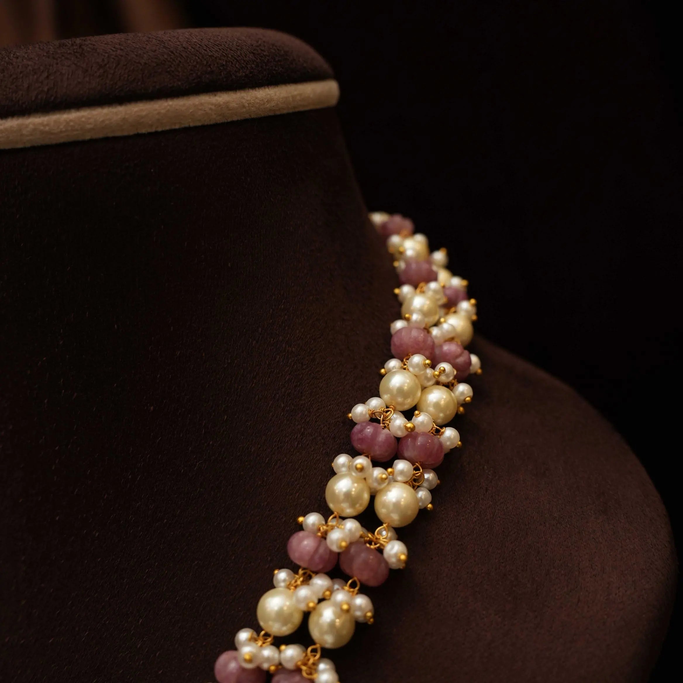 Ukti Beaded Necklace - Ruby Pink