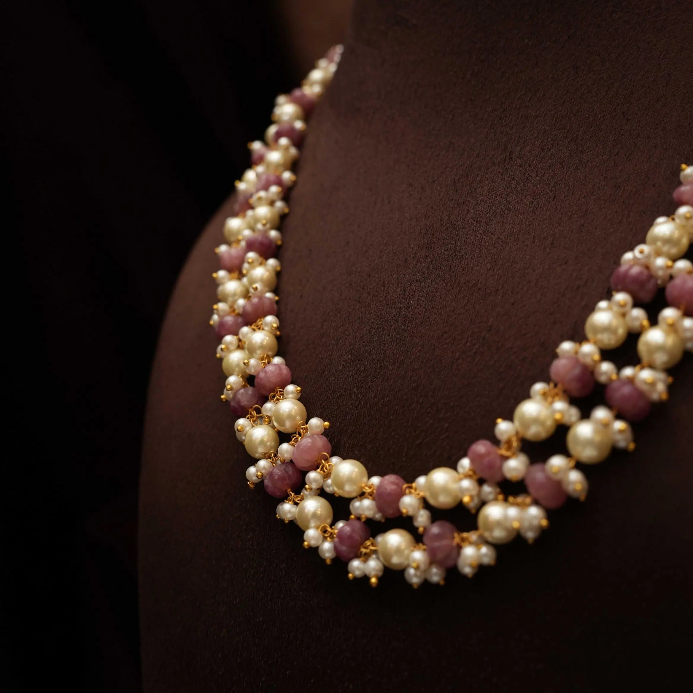 Ukti Beaded Necklace - Ruby Pink
