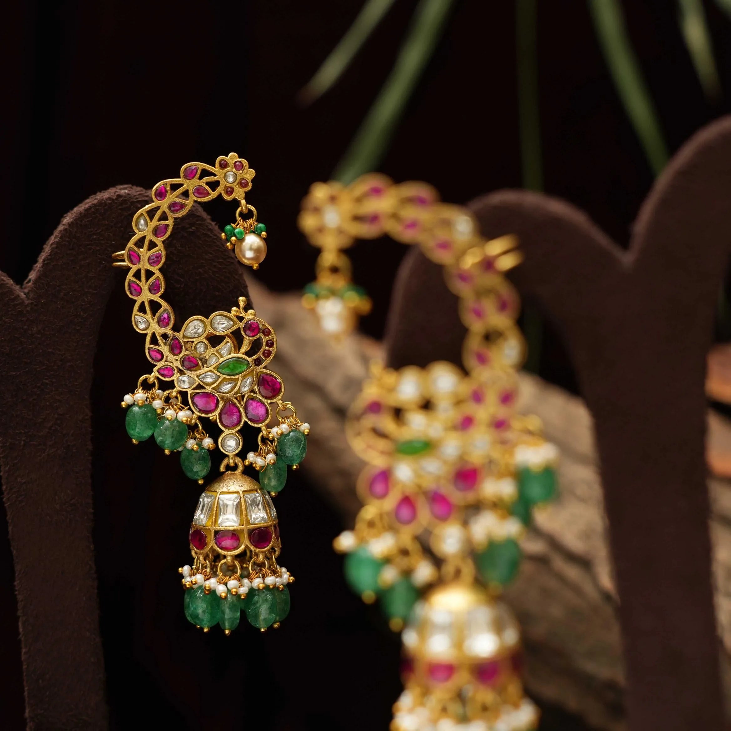 Umika Polki Jhumka Earrings - Red