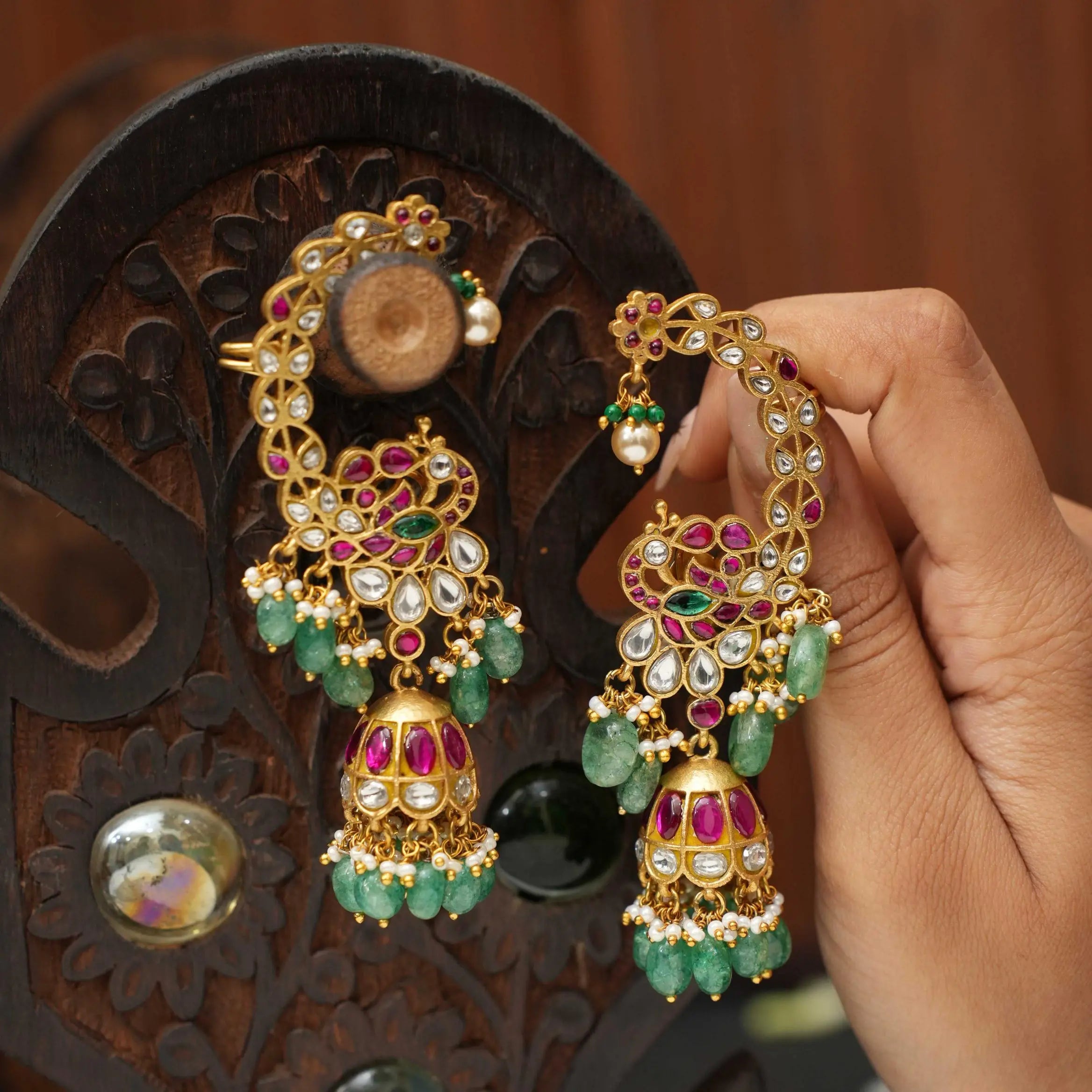 Umika Polki Jhumka Earrings - White