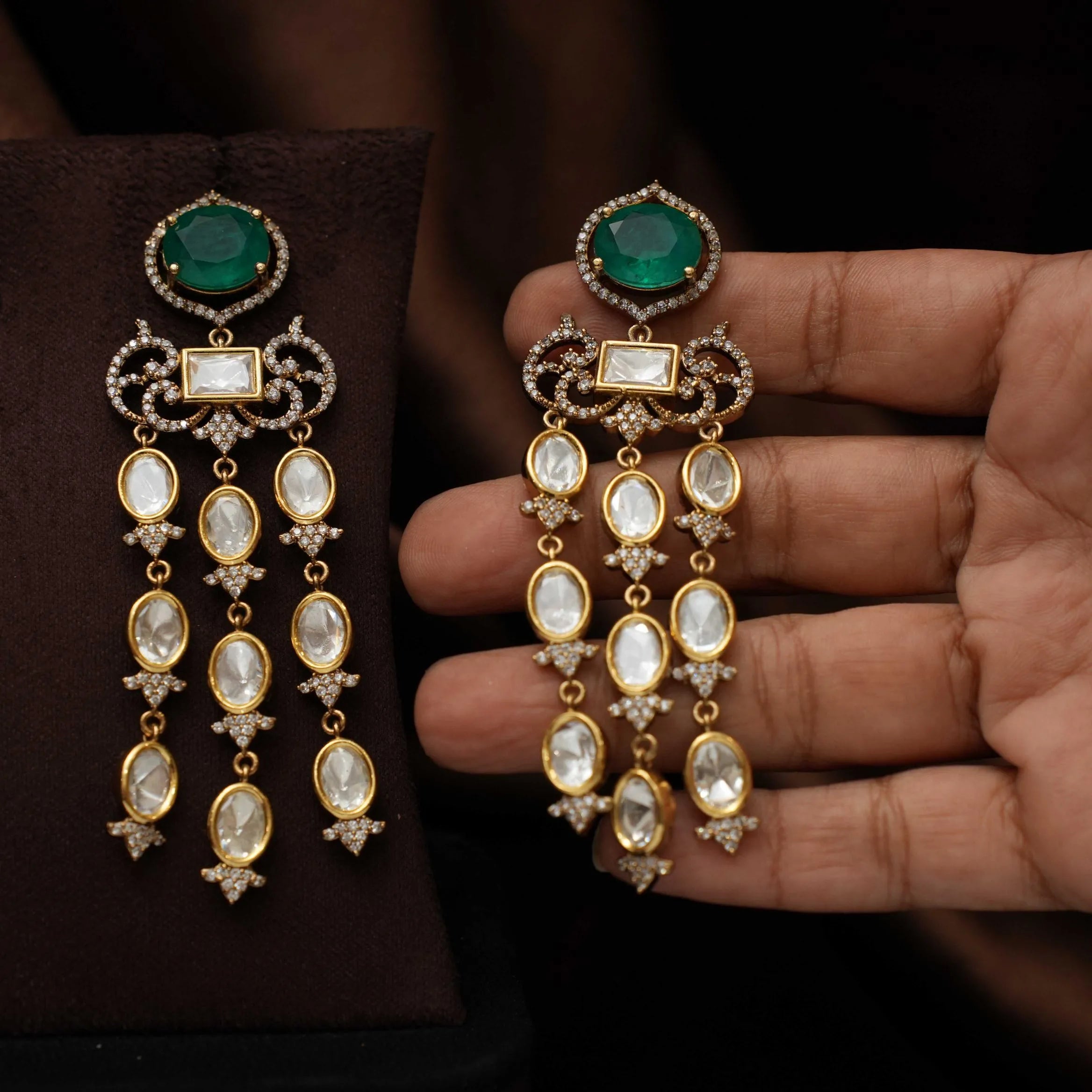 Urbilva Victorian Designer Earrings - Dark Green