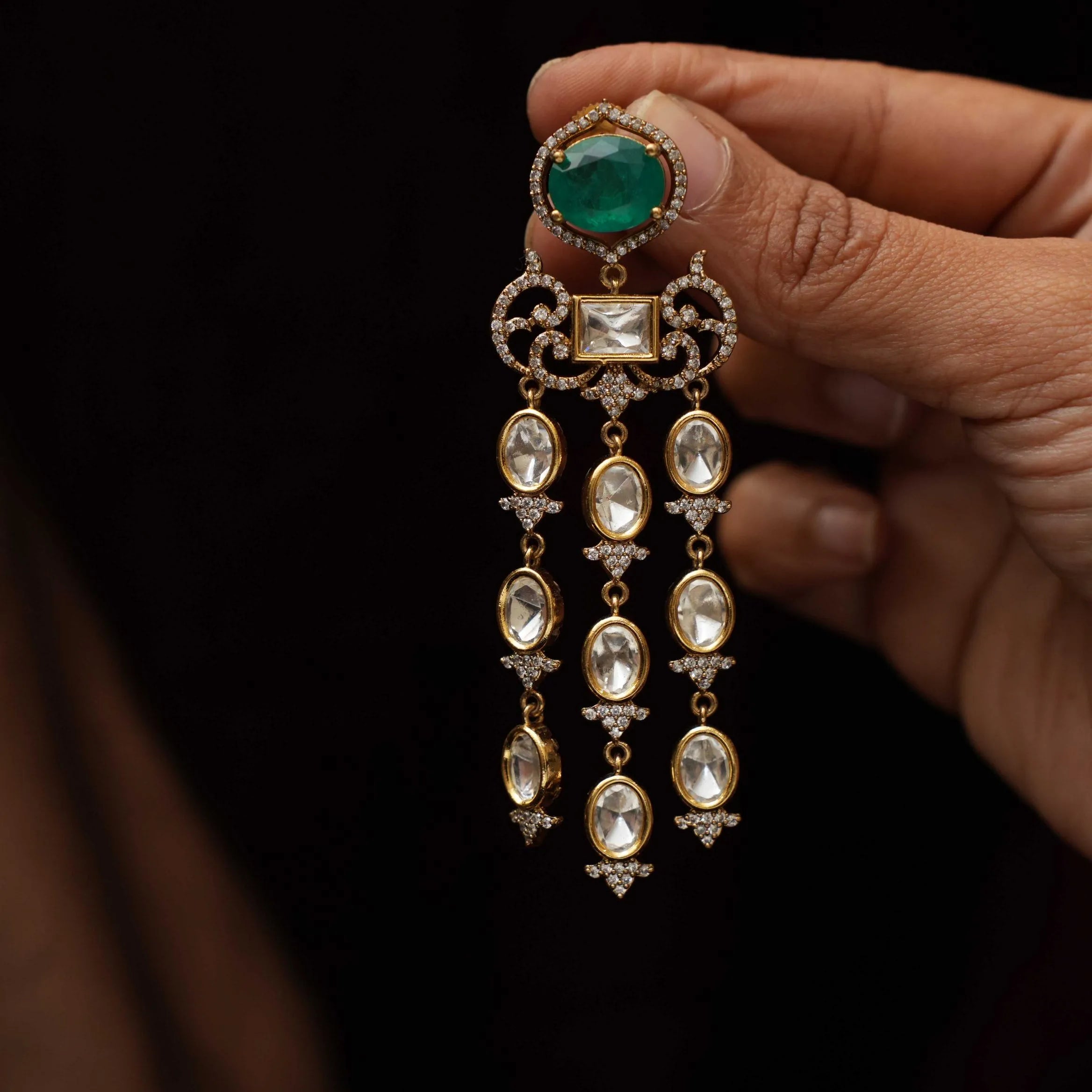 Urbilva Victorian Designer Earrings - Dark Green