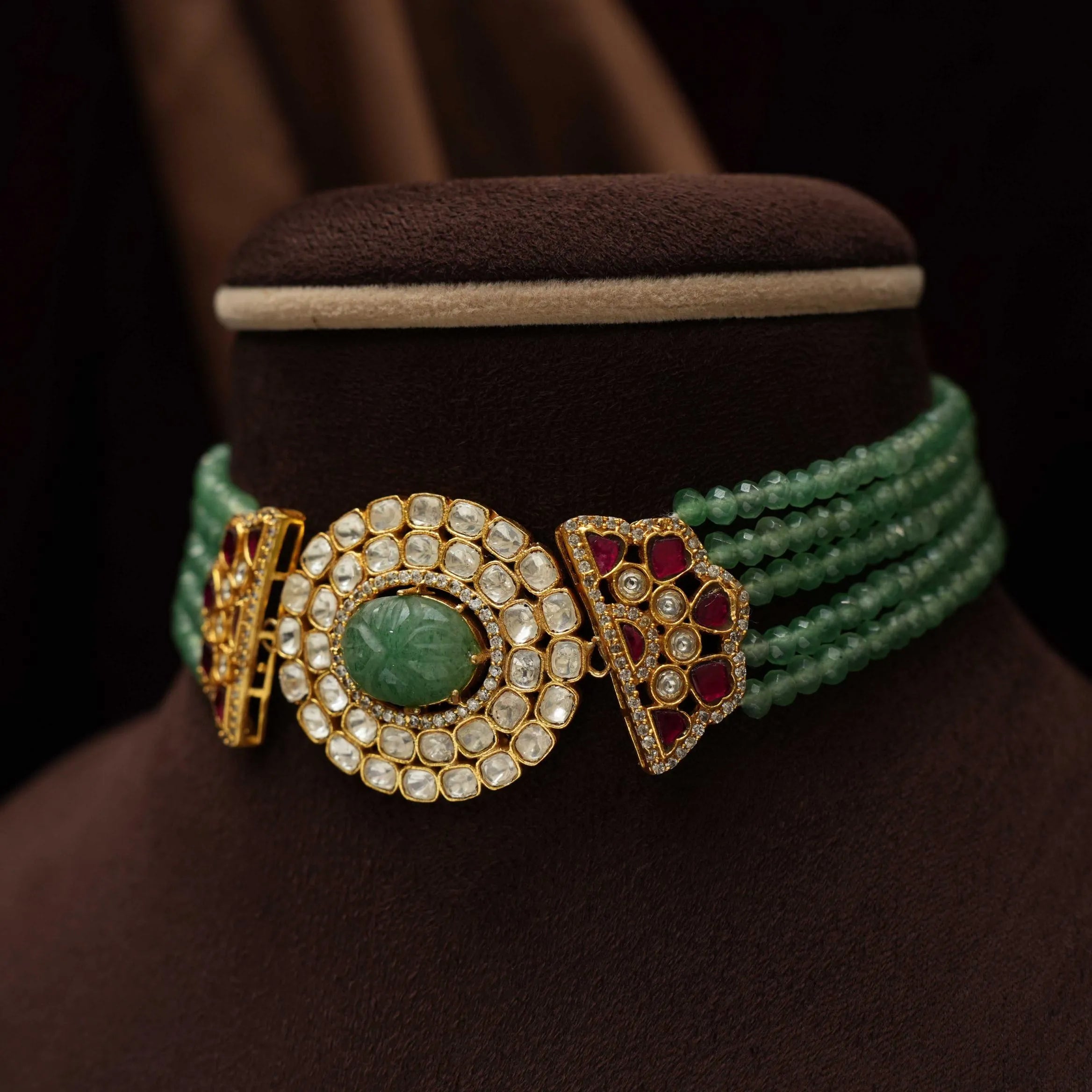 Urisha Pearl Polki Choker - Green