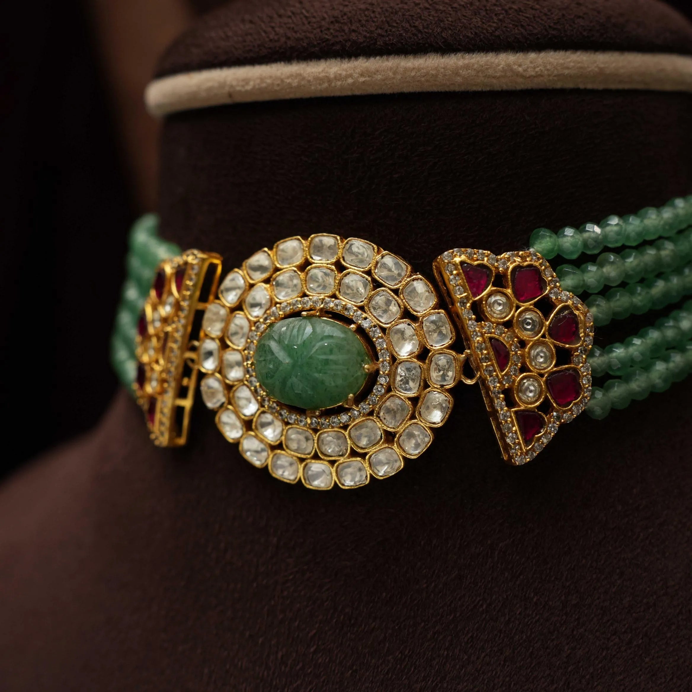 Urisha Pearl Polki Choker - Green