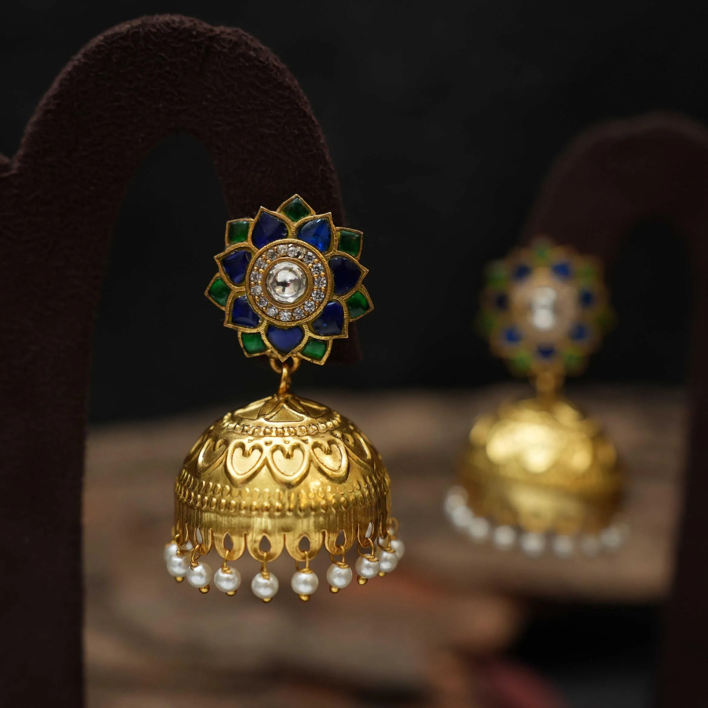 Vaisiri Polki Jhumka - Blue & Green