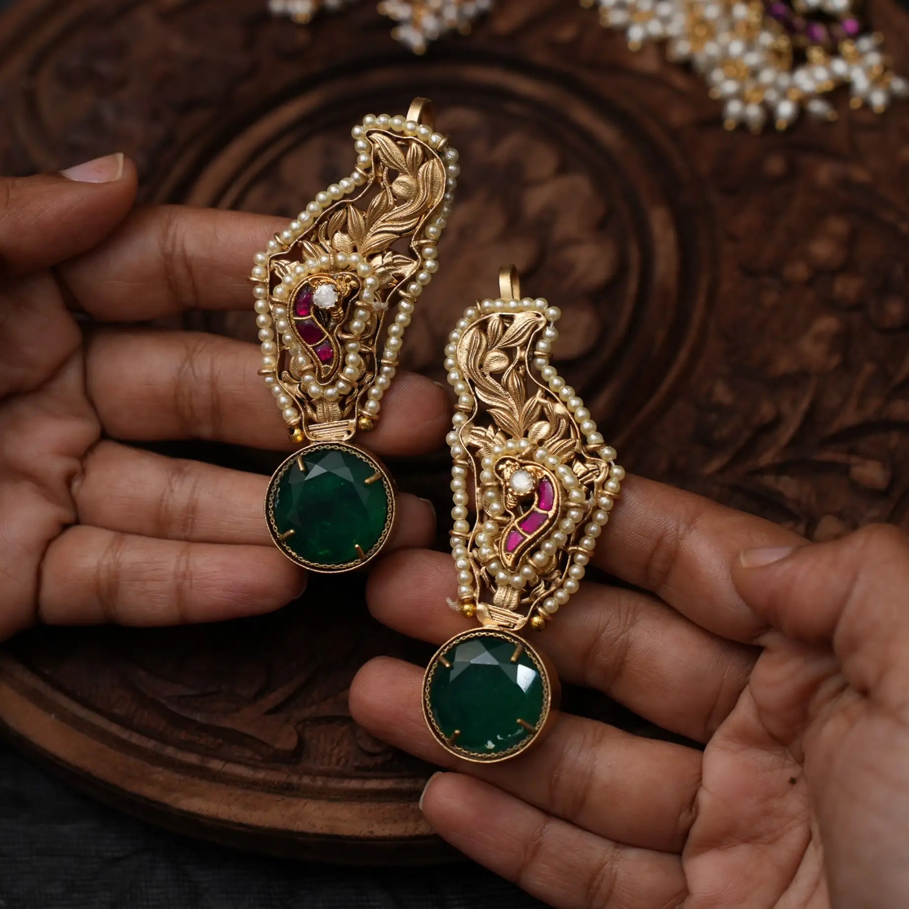 Vanca Antique Designer Ear Cuff - Green