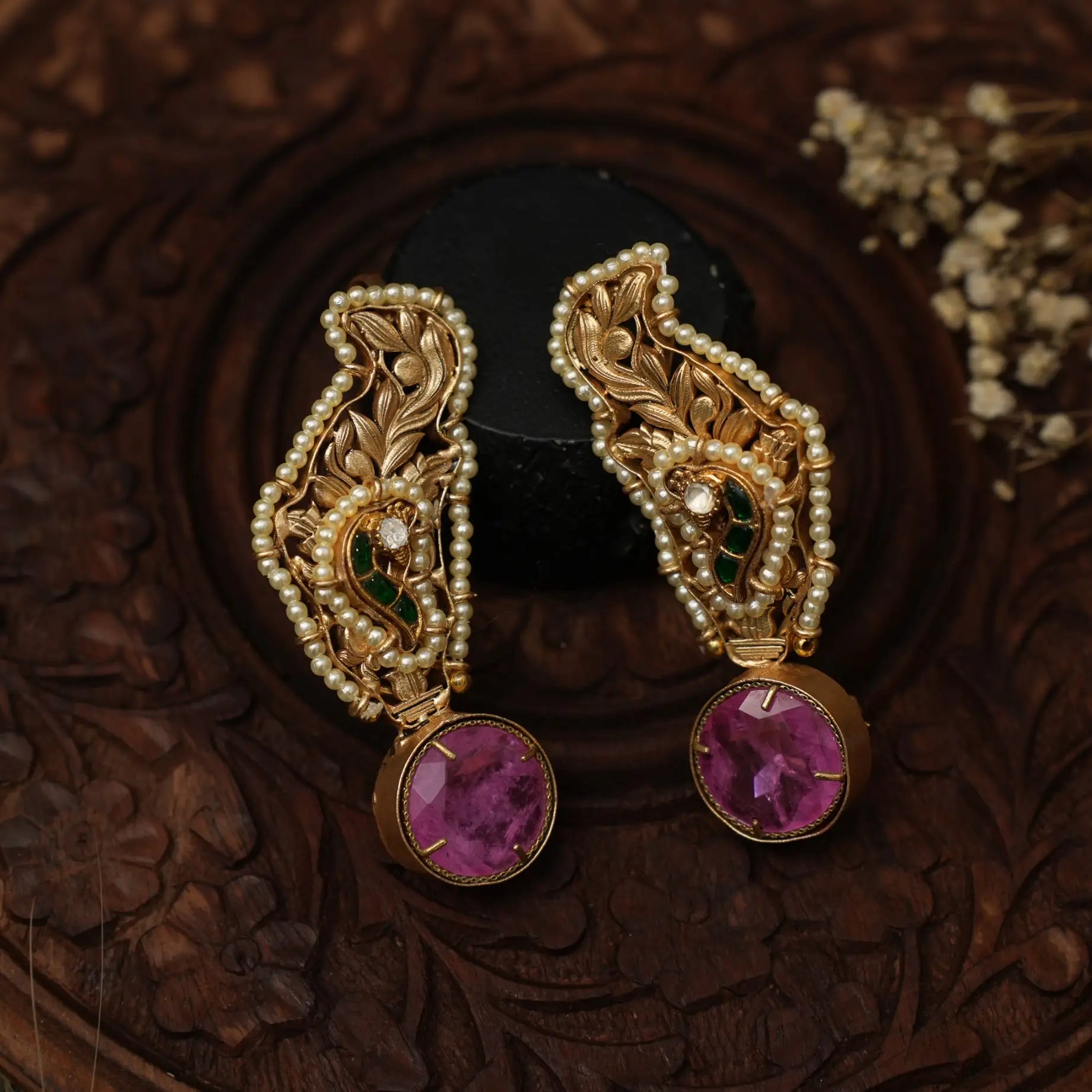 Vanca Antique Designer Ear Cuff - Pink