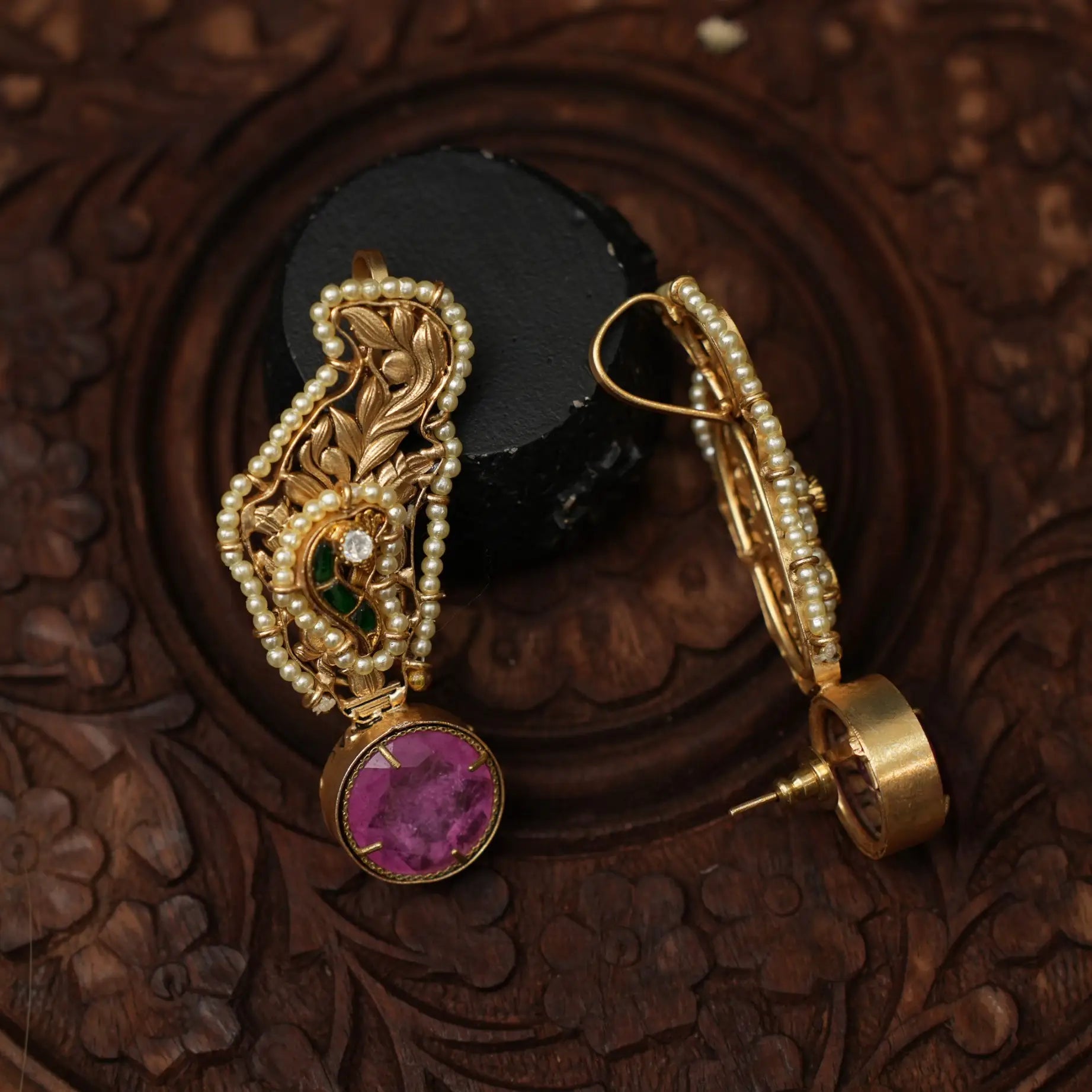 Vanca Antique Designer Ear Cuff - Pink