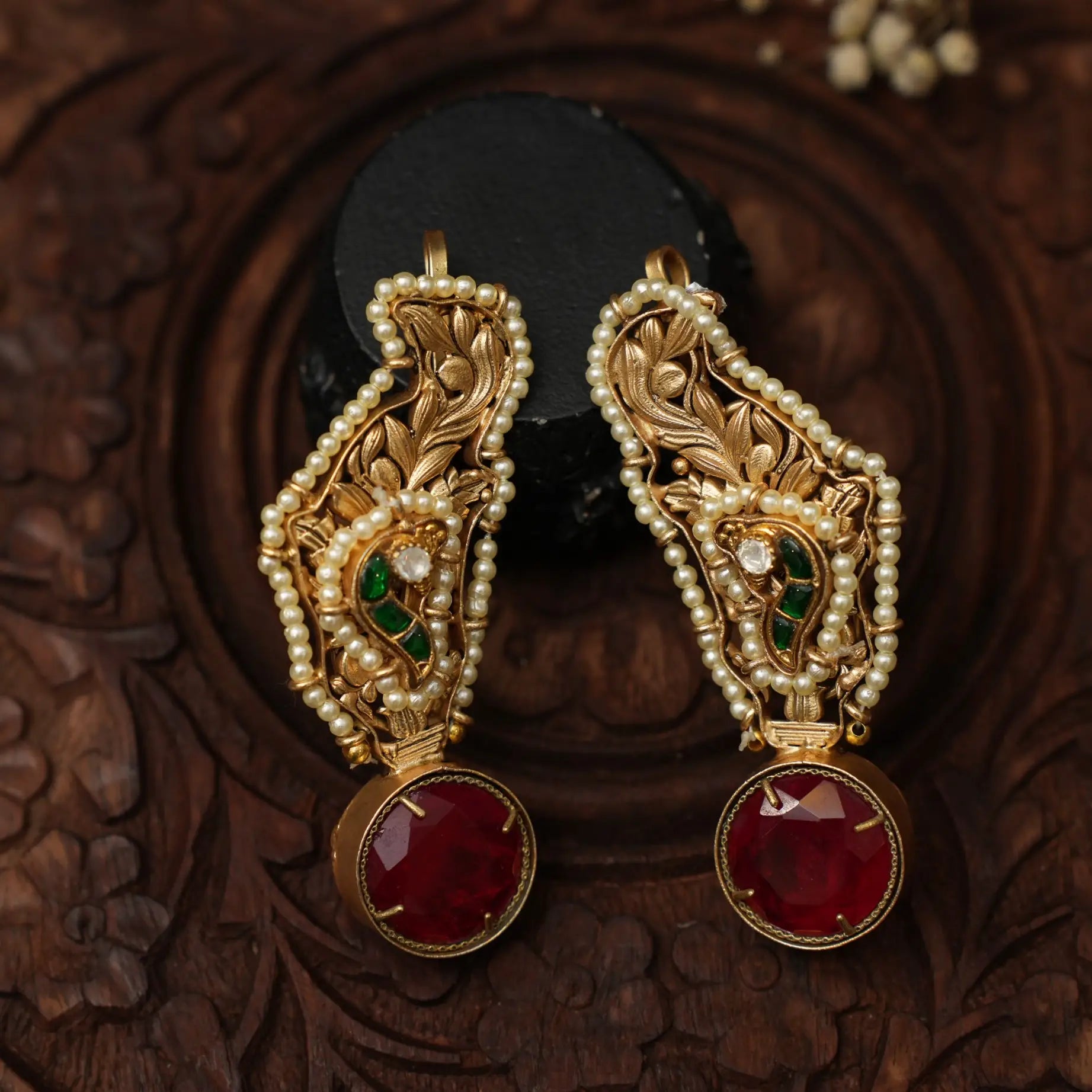 Vanca Antique Designer Ear Cuff - Red