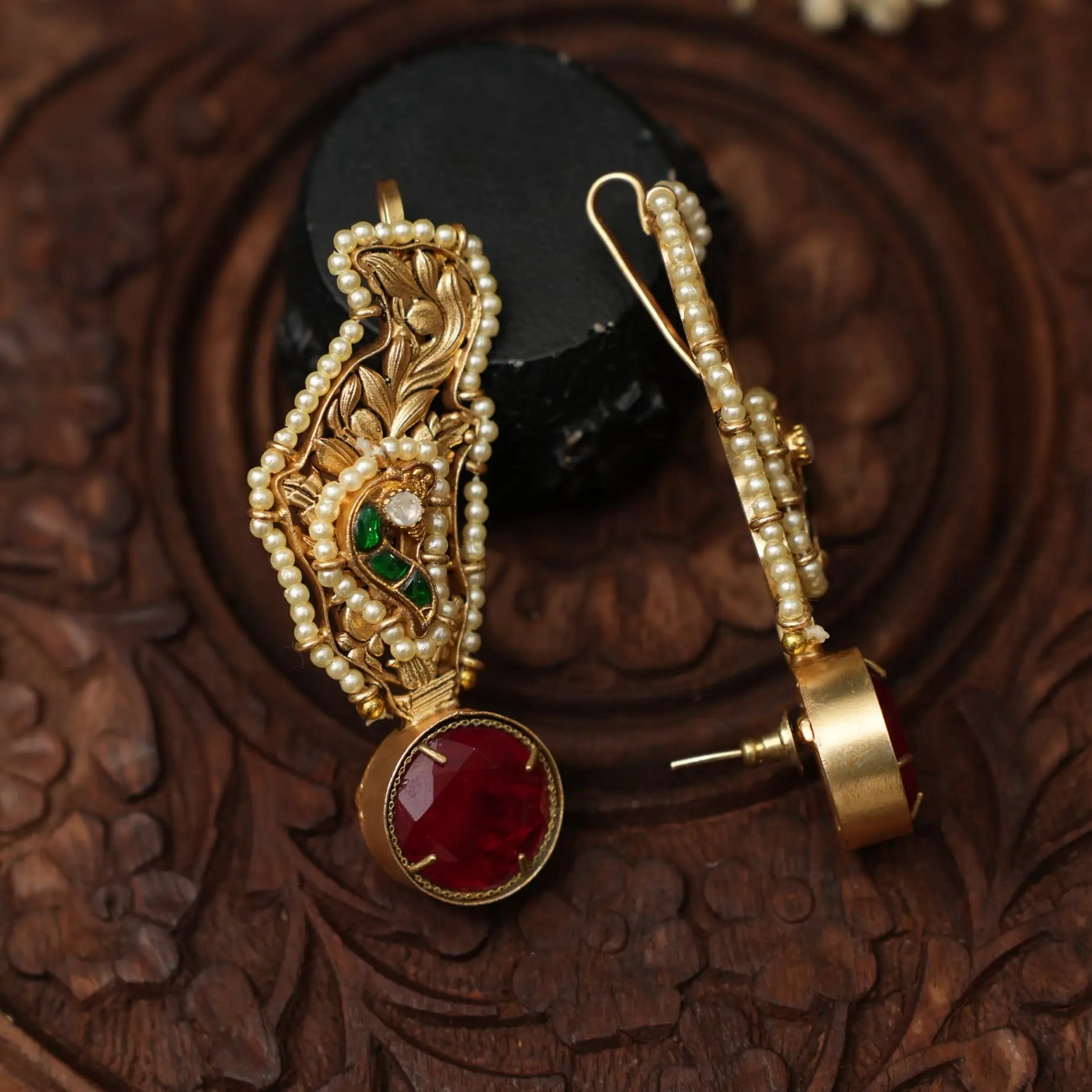 Vanca Antique Designer Ear Cuff - Red