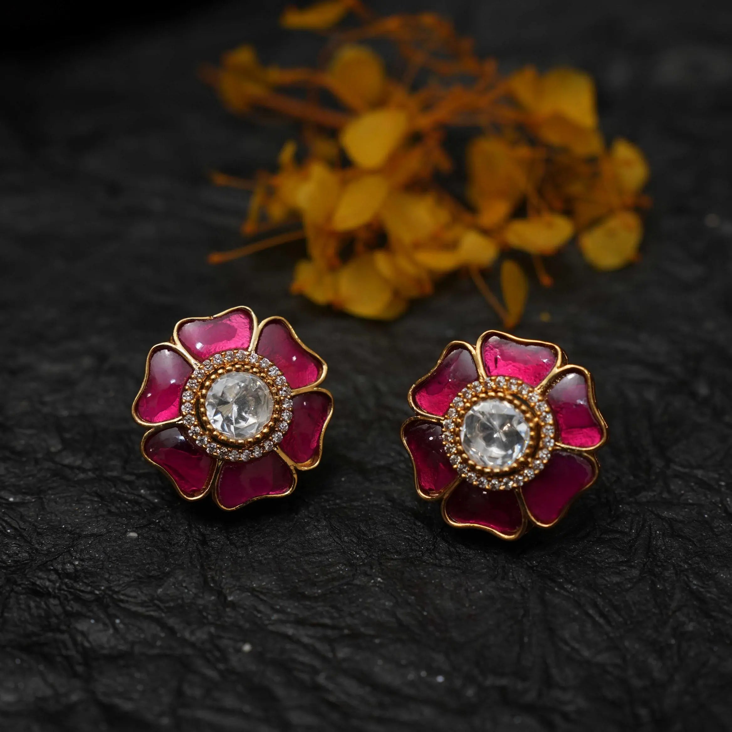 Vanya Polki Ear Stud - Red