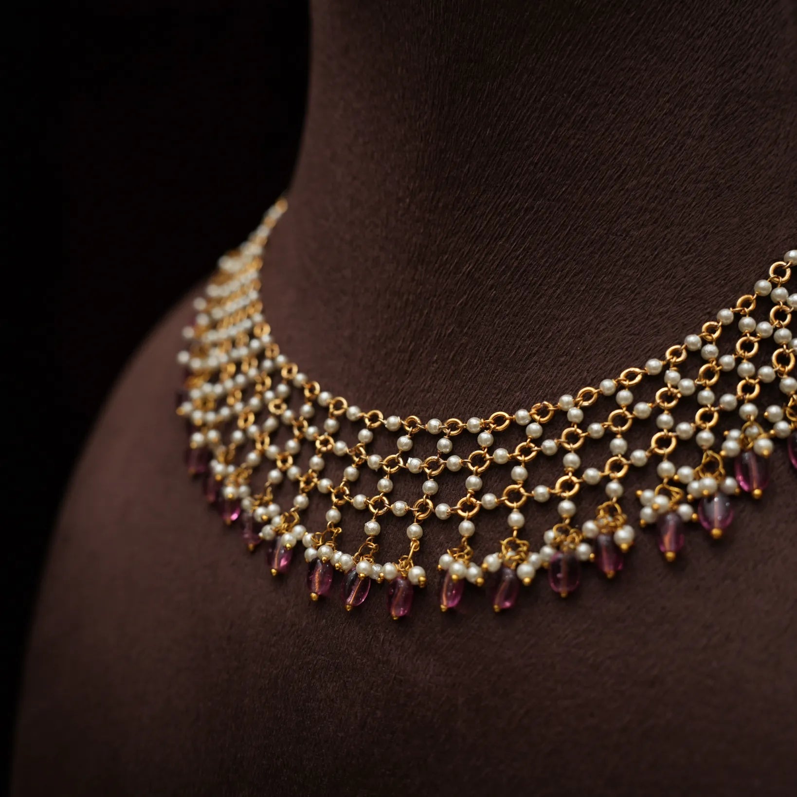 Vanya Polki Necklace - Ruby Pink