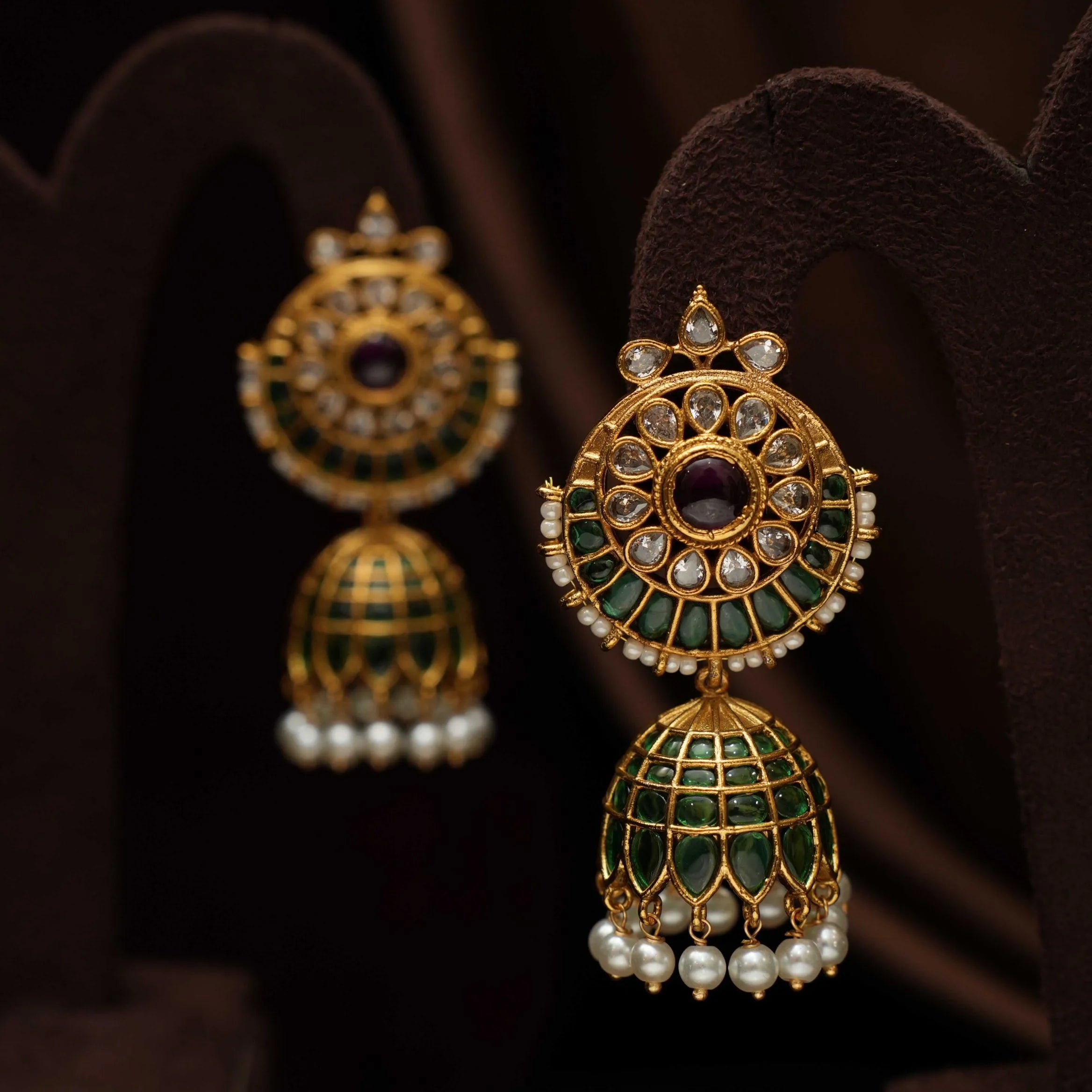 Varnika Antique Jhumka Earrings - Green