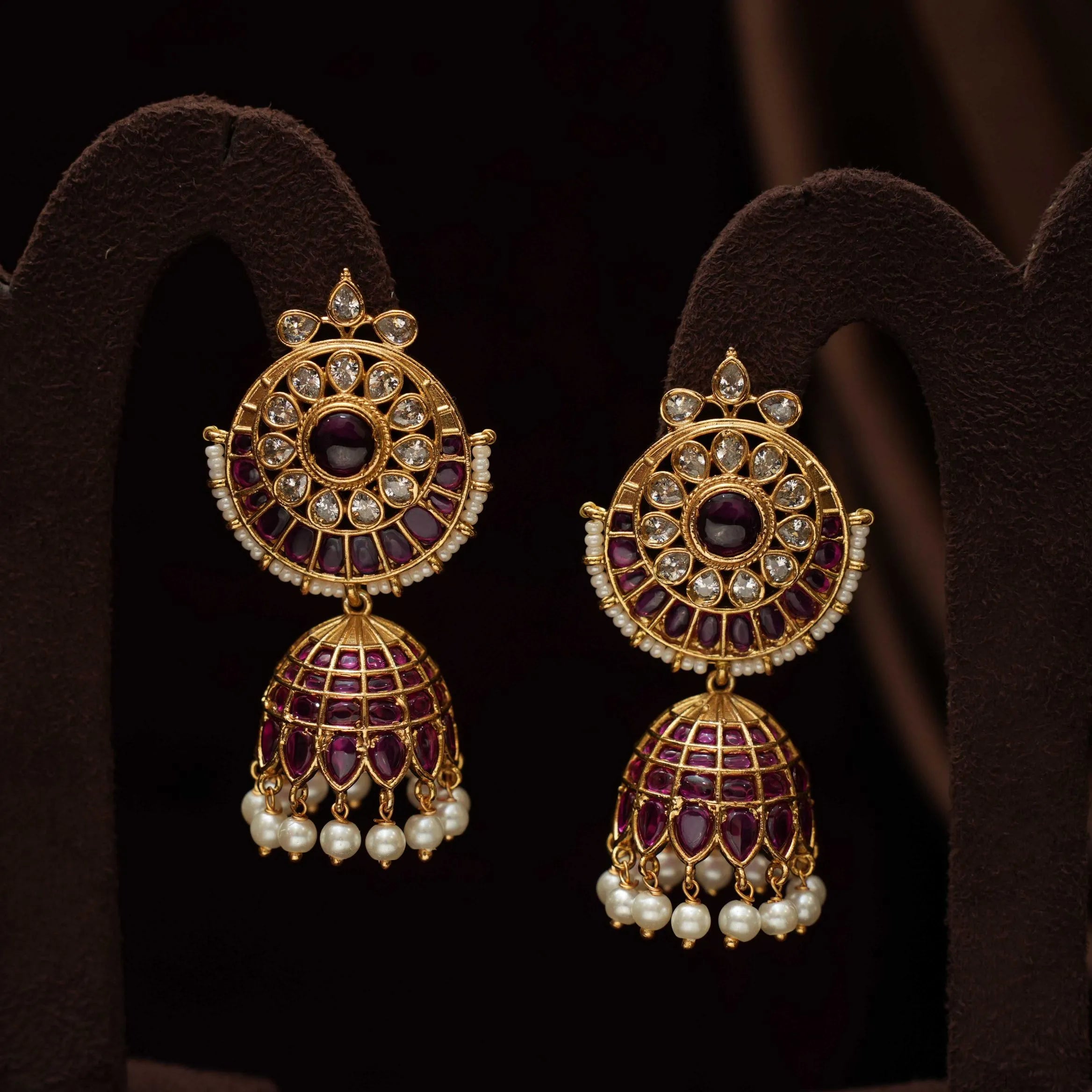 Varnika Antique Jhumka Earrings - Red