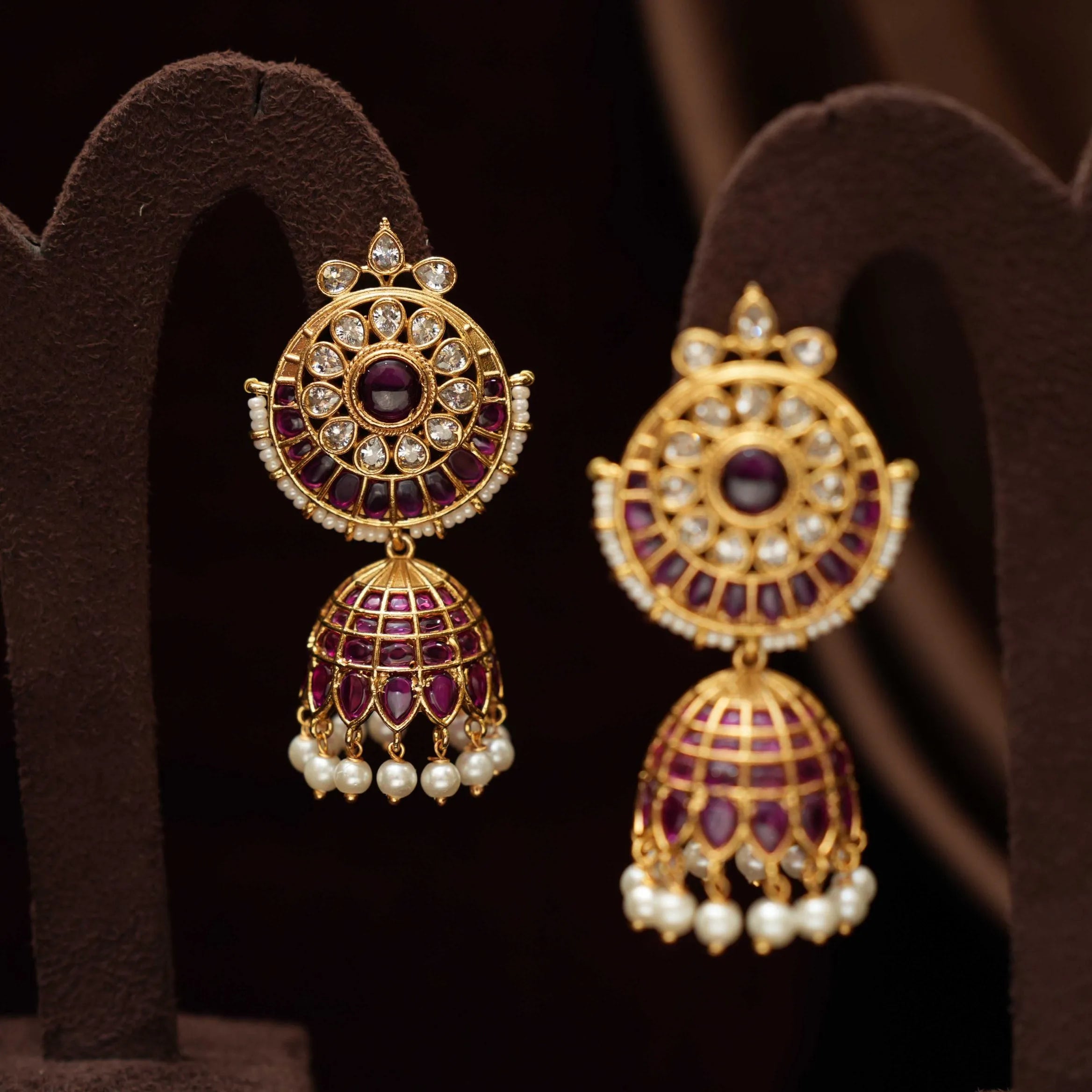 Varnika Antique Jhumka Earrings - Red