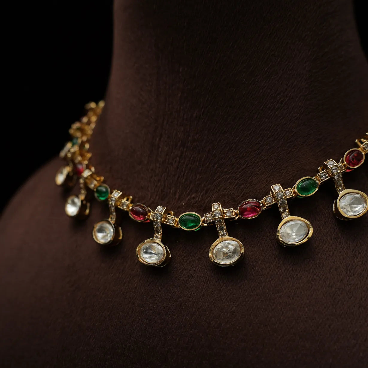 Vasudha Polki Necklace - Red & Green