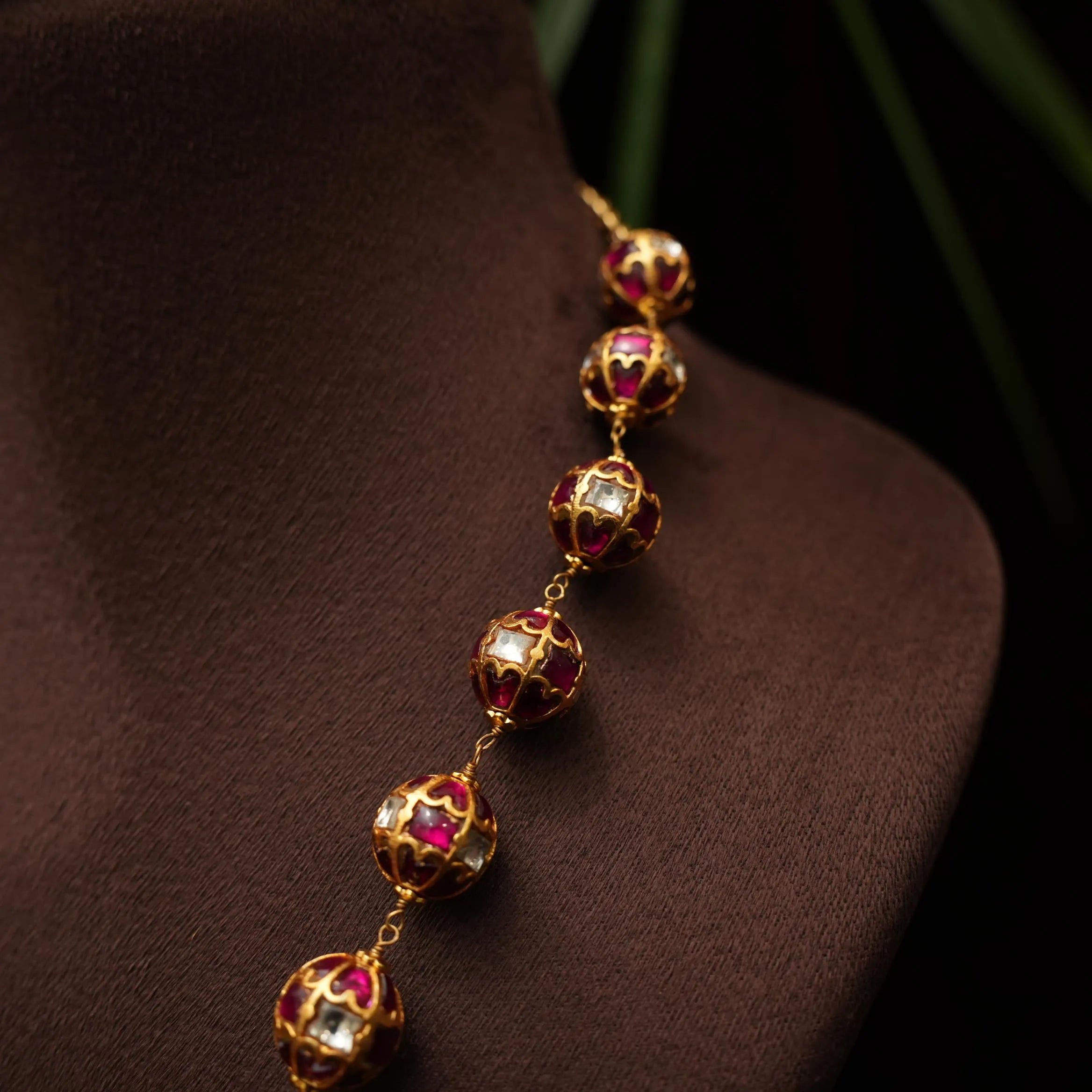 Veida Silver Beaded Necklace - Reddish Pink