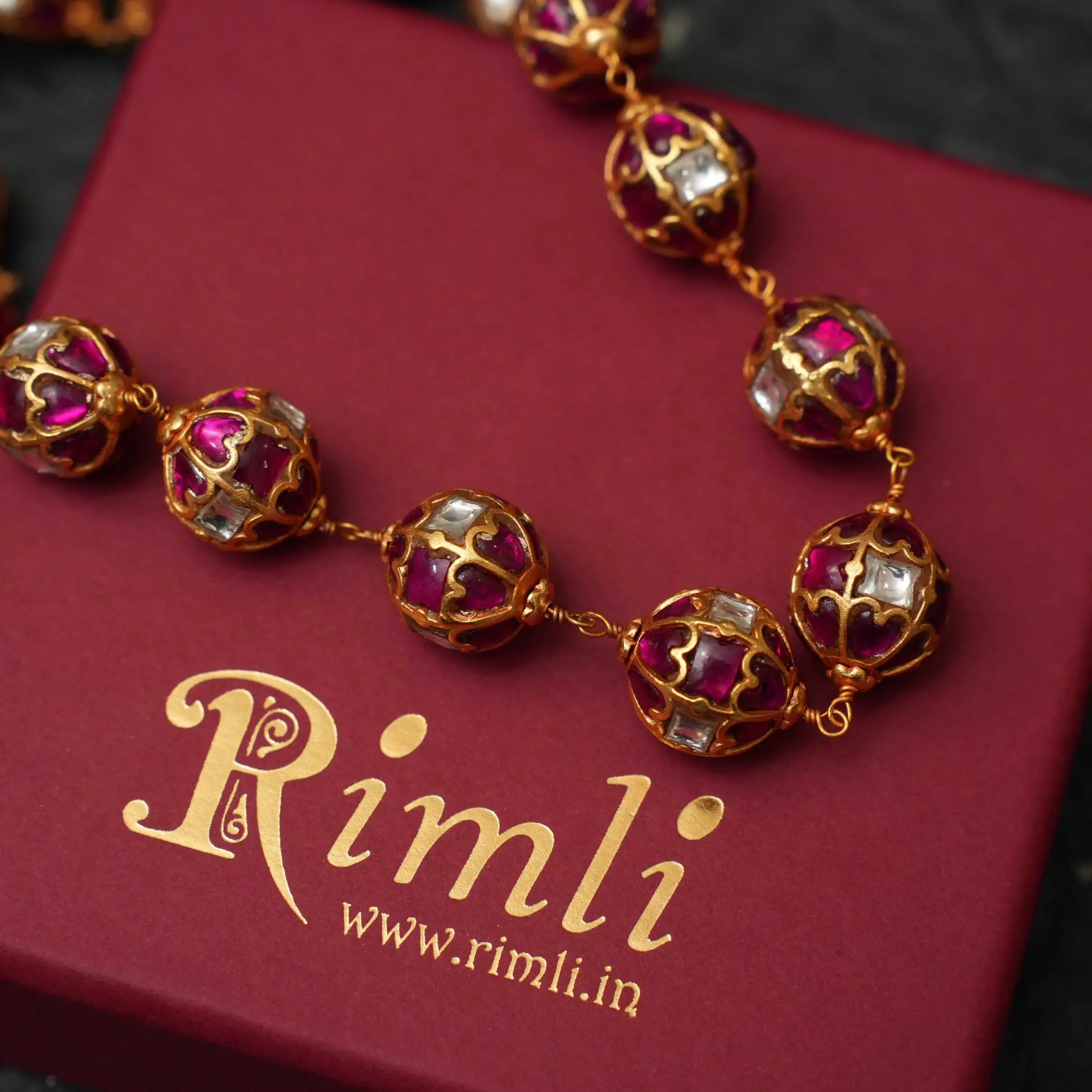 Veida Silver Beaded Necklace - Reddish Pink