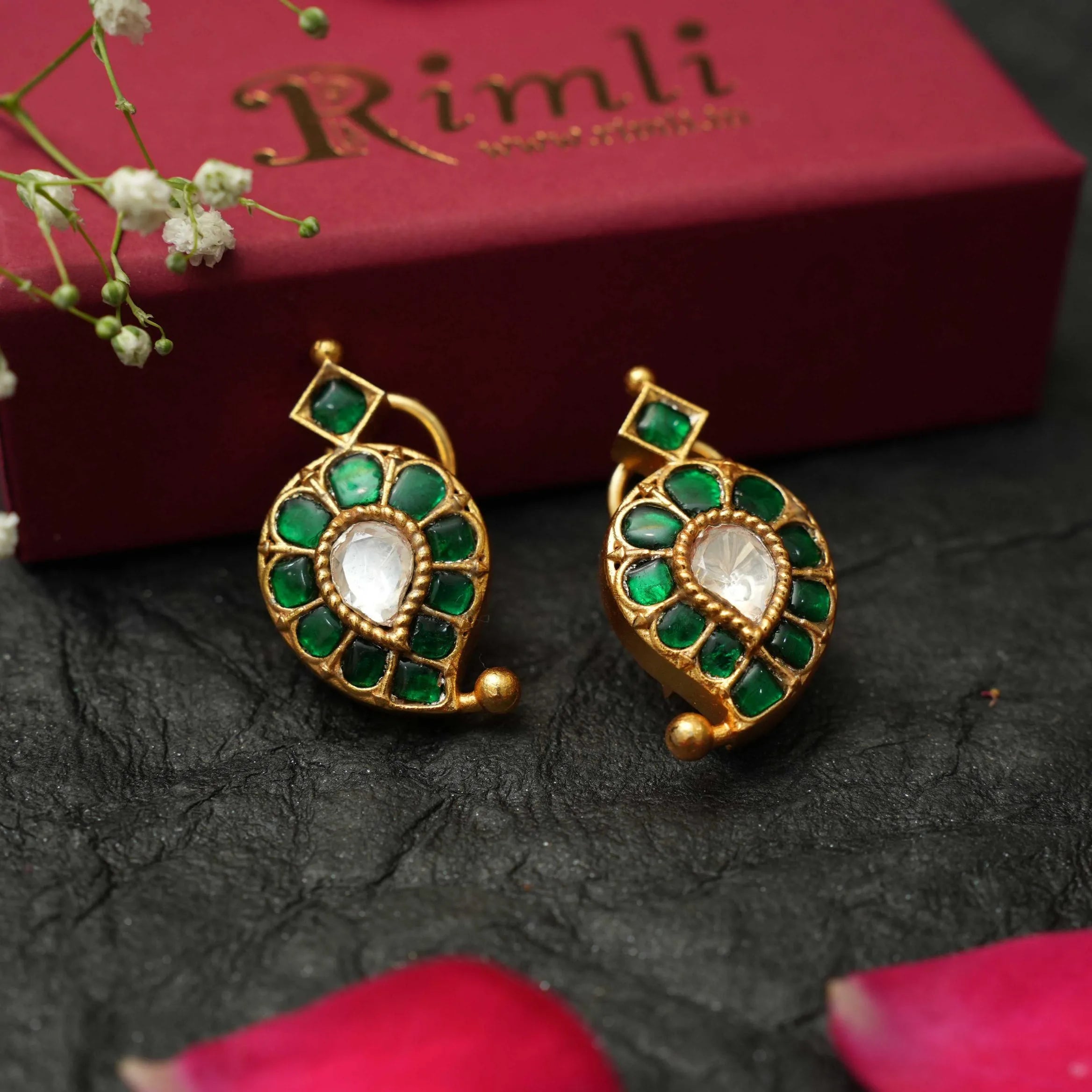 Venba Silver Ear Stud - Green