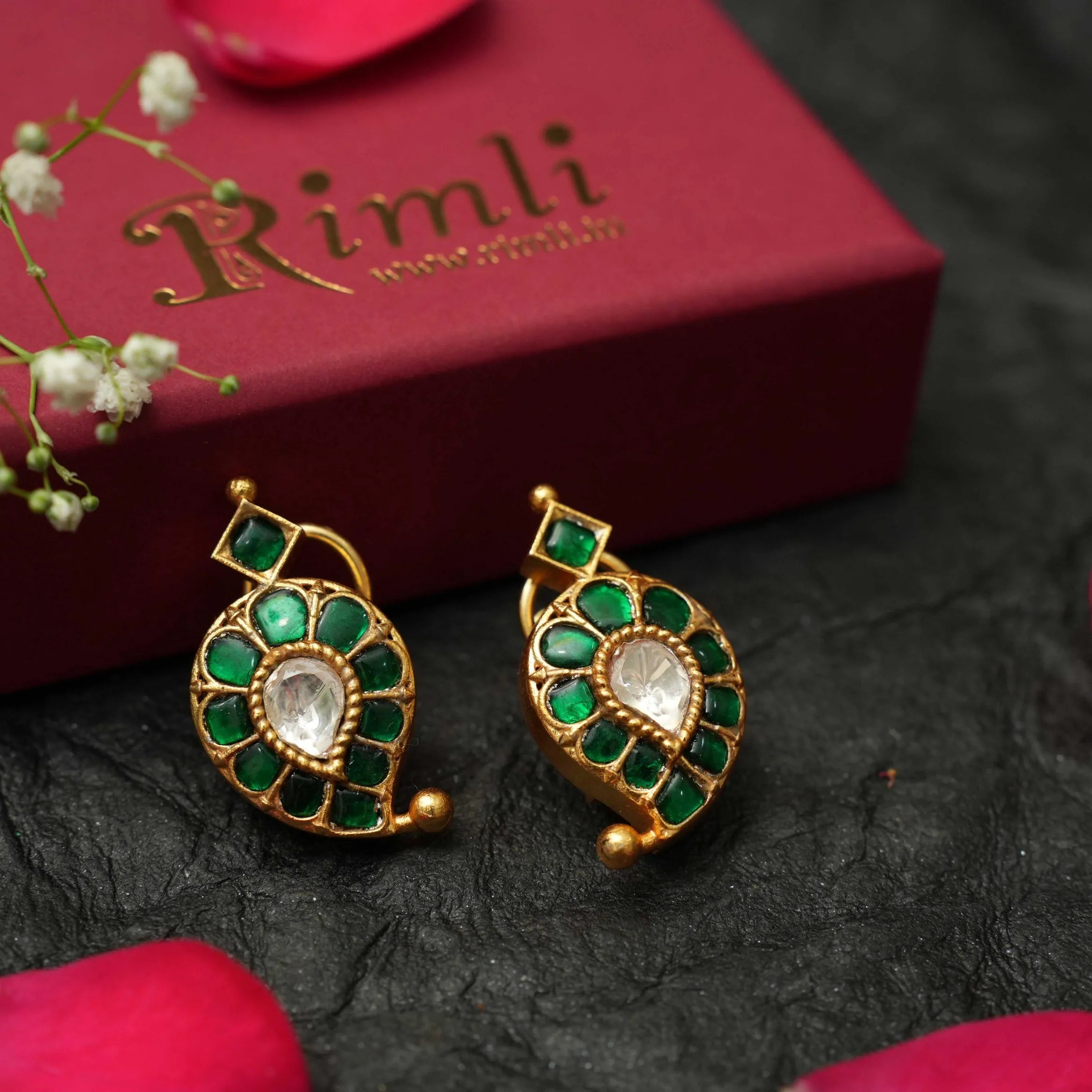 Venba Silver Ear Stud - Green