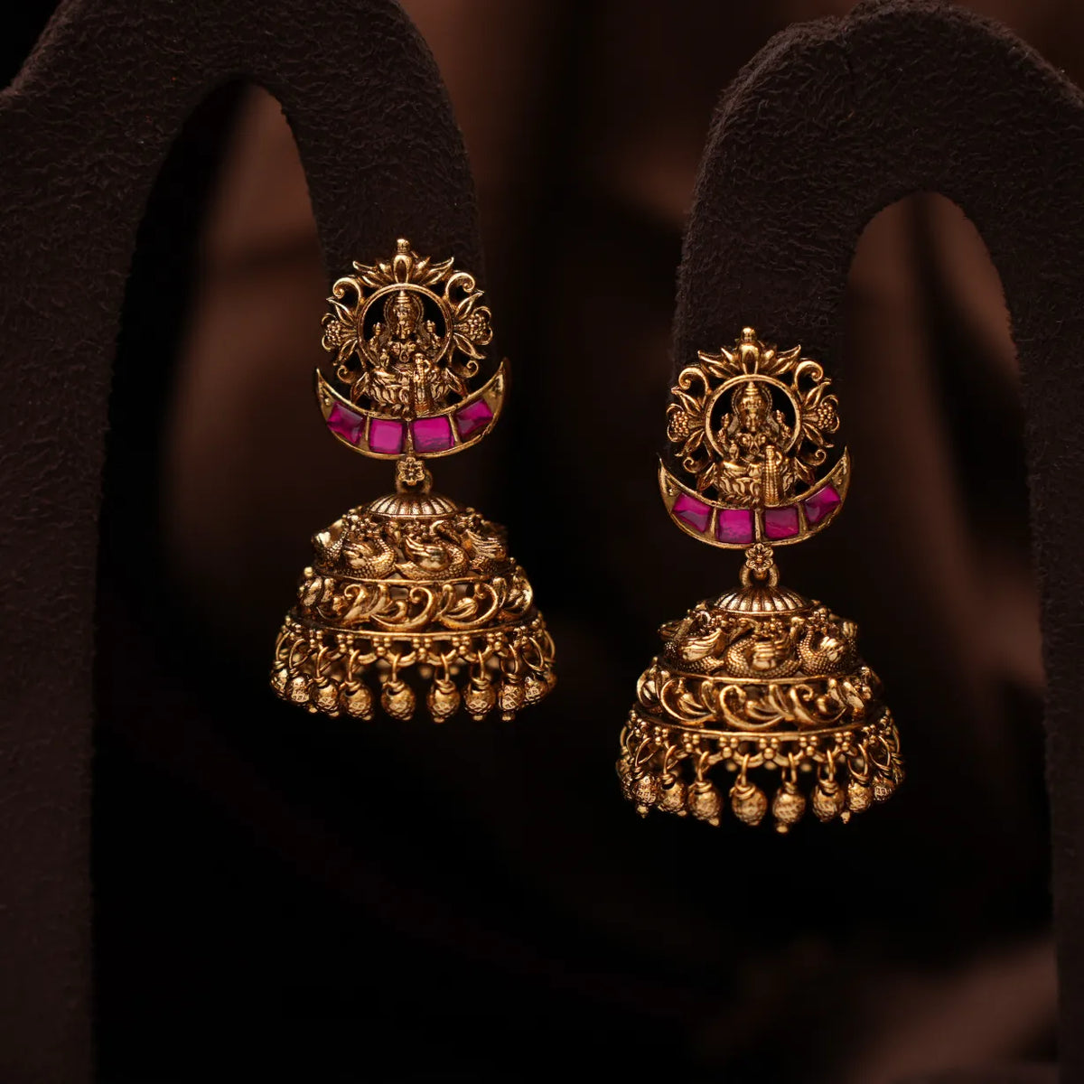 Vidhatri Antique Jhumka Earrings - Red