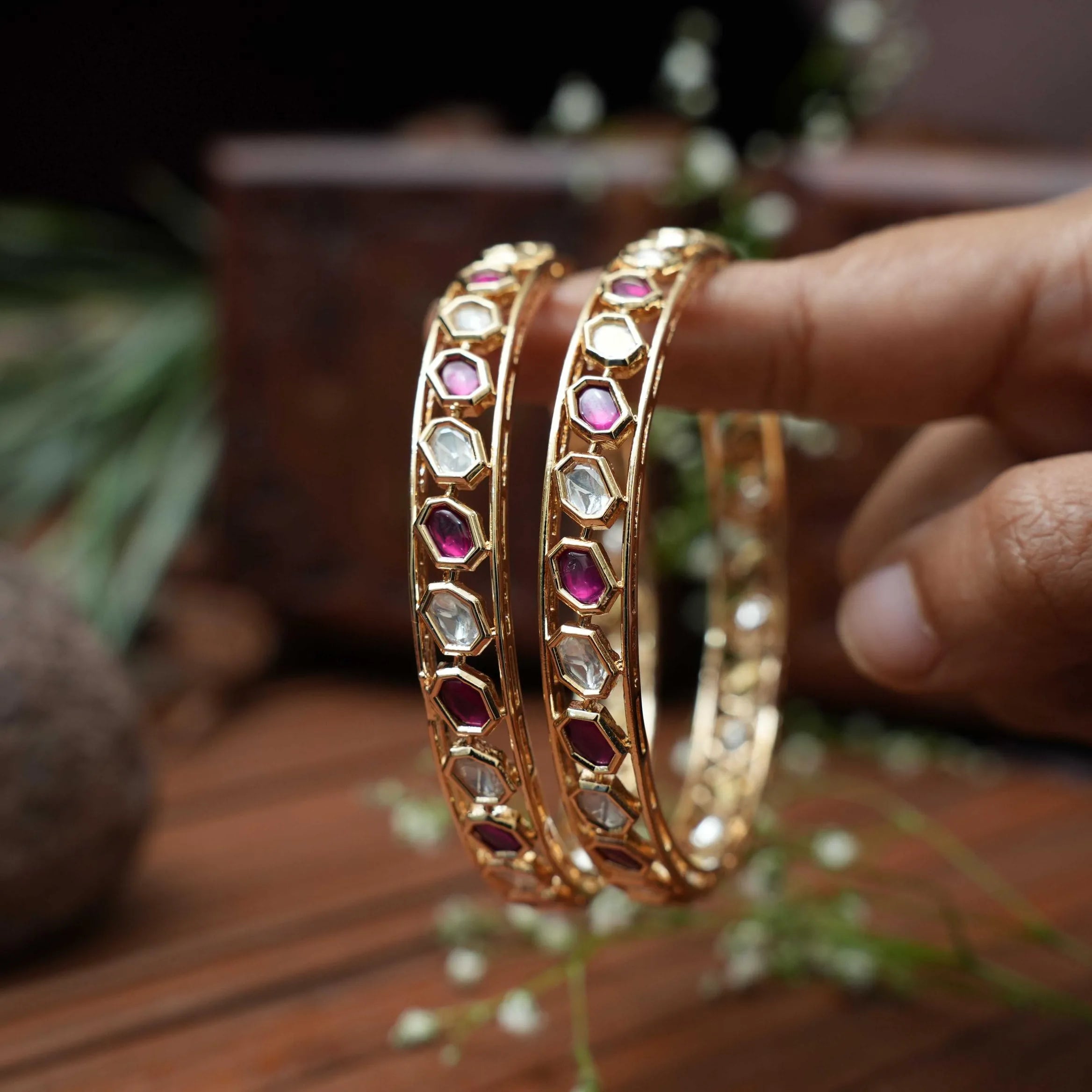 Vidushi Polki Bangles - Red
