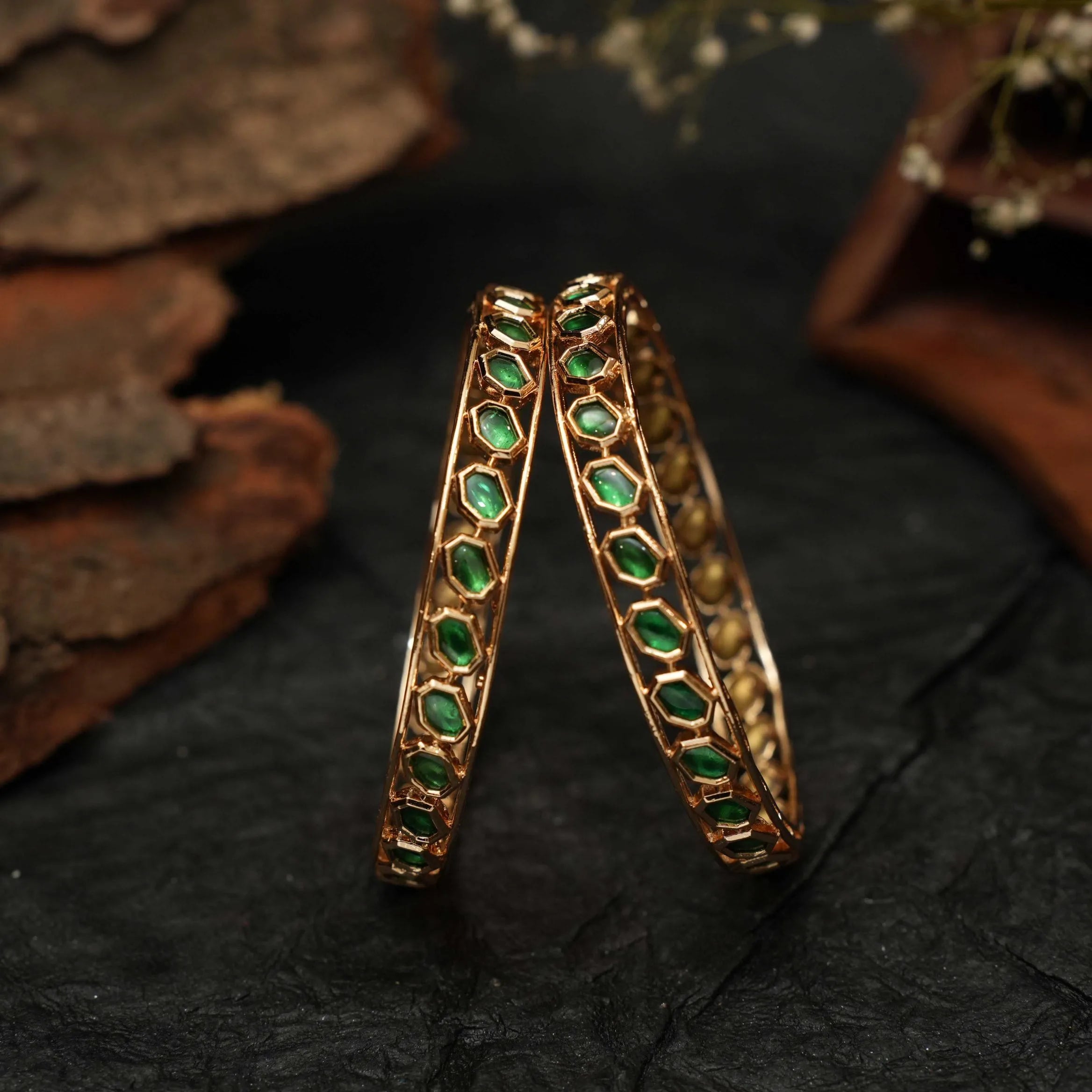 Vidushi Polki Bangles - Green