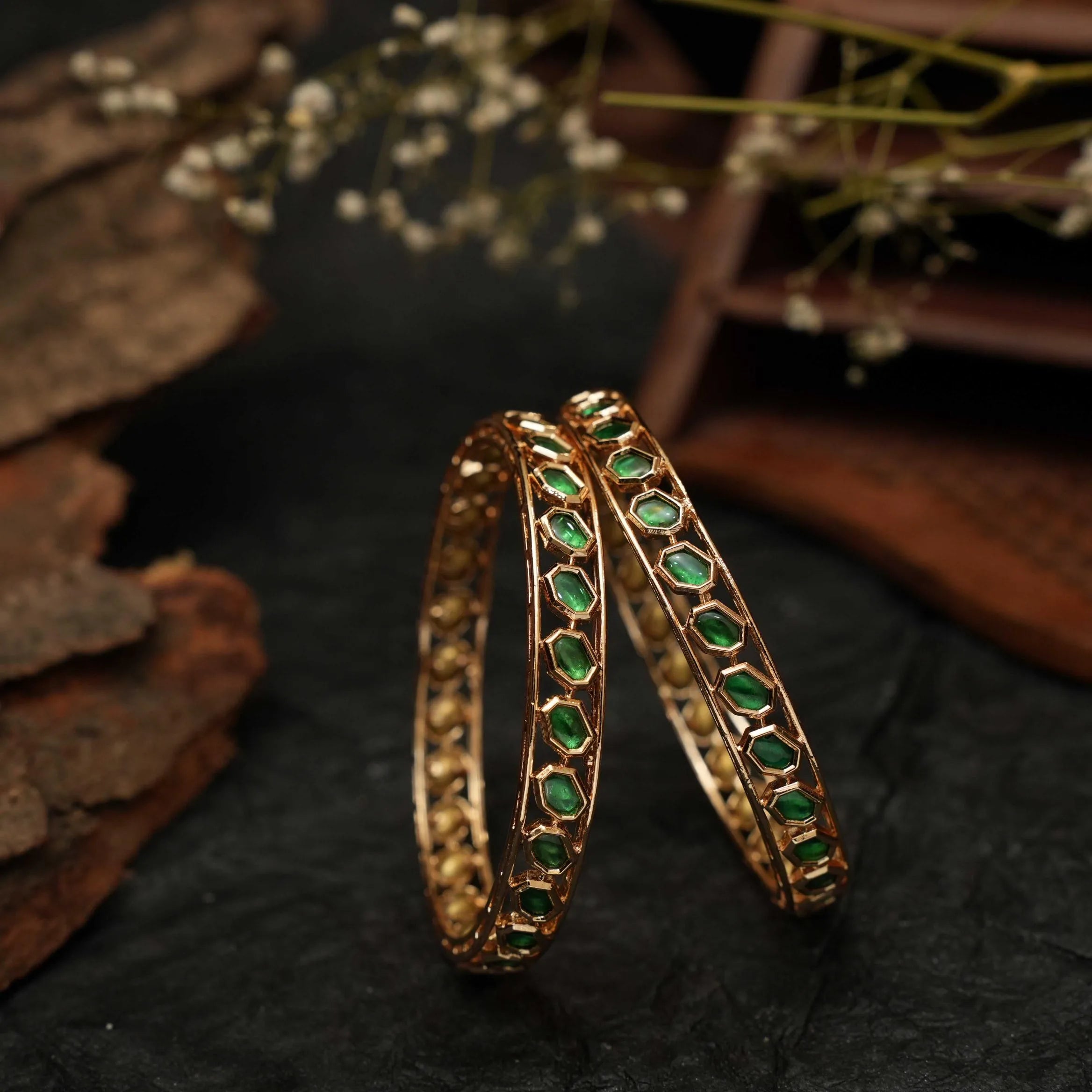 Vidushi Polki Bangles - Green