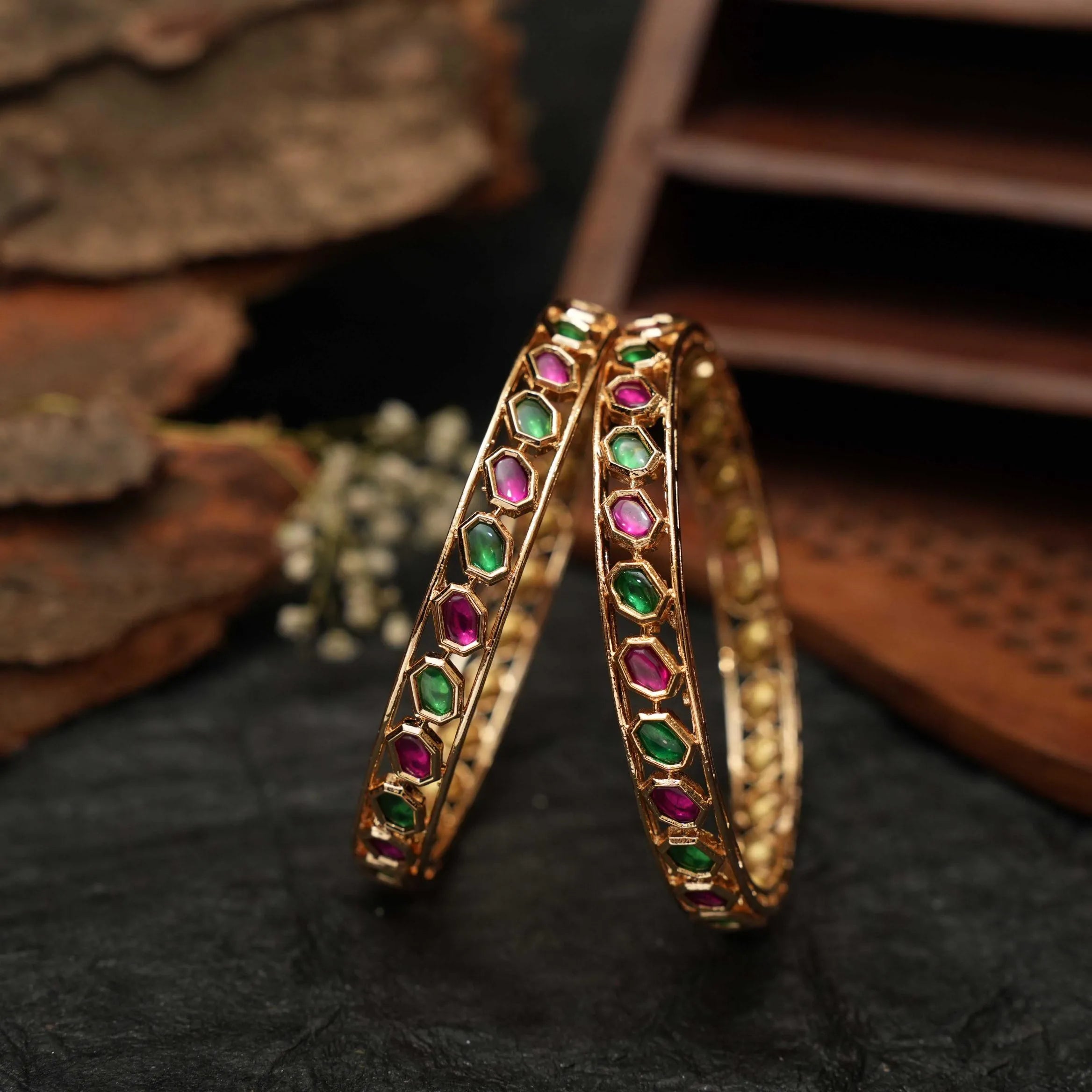 Vidushi Polki Bangles - Red and Green